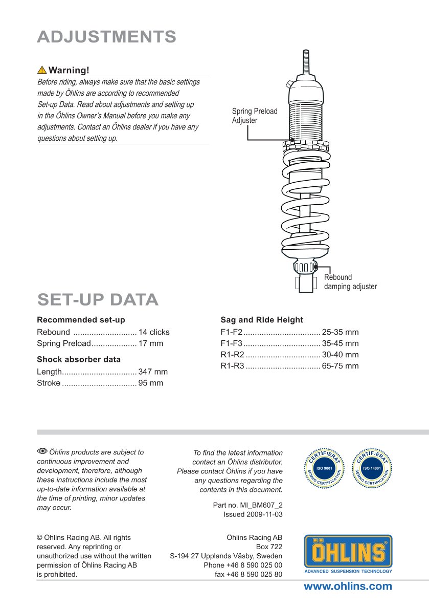โช๊คหลังแต่ง Ohlins BM607 For BMW R 1200 GS Adventure ปี 2006-2013
