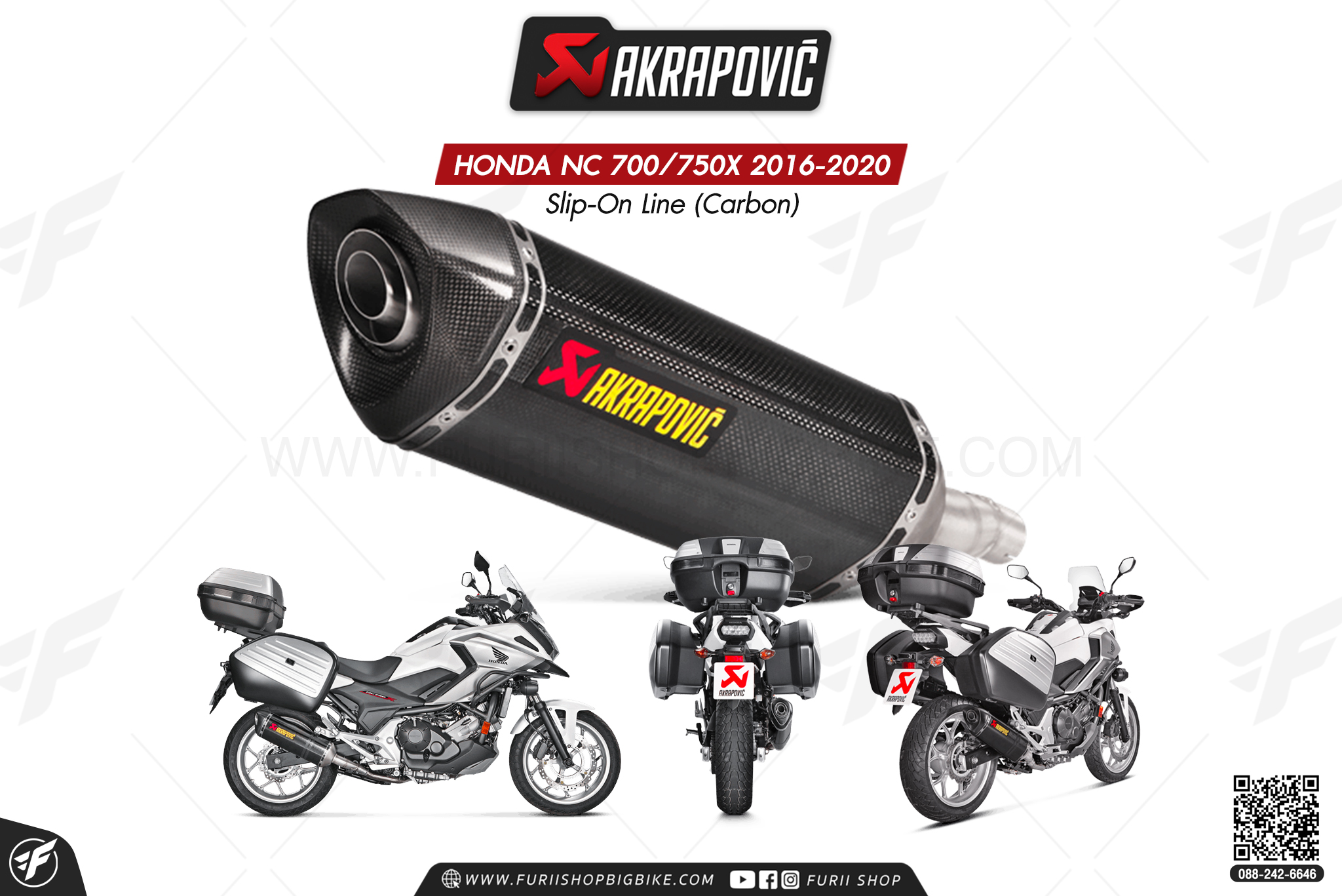 ท่อแต่ง Akrapovic Exhaust Slip-On Line (Carbon) New shape HONDA NC 700/750X 2016-2020