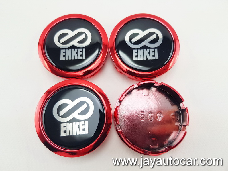 ฝาล้อรถยนต์ สำหรับ ล้อแม็ก สติ๊กเกอร์ ENKEI สีแดง ขนาด 56 มิล 1ชุด 4ชิ้น