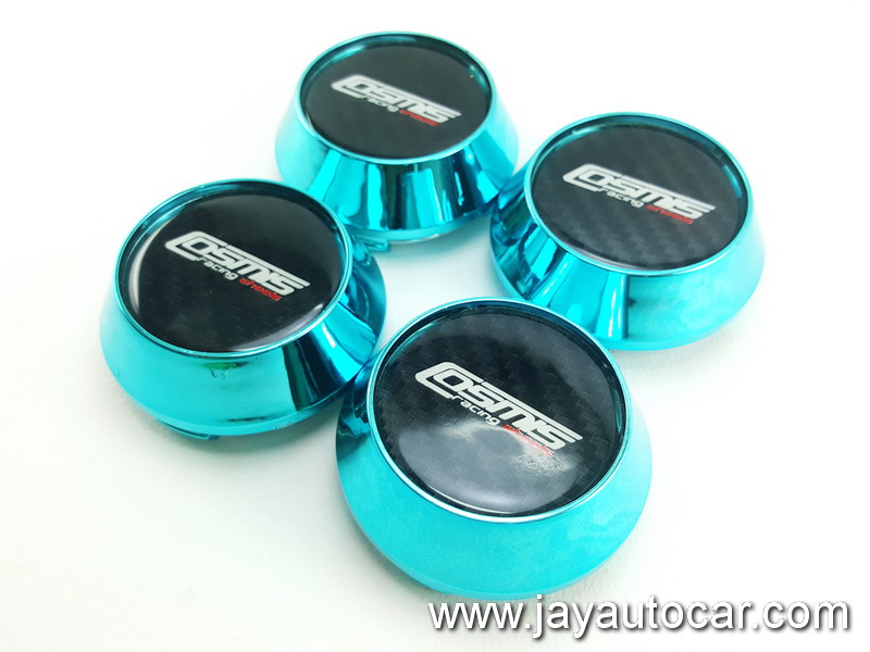 ฝาล้อรถยนต์ แม็กแต่ง ฝาล้อแม็ก ขนาด 63.5 มิล โลโก้ COSMIS RACING WHEELS สีฟ้า 1ชุด 4ชิ้น