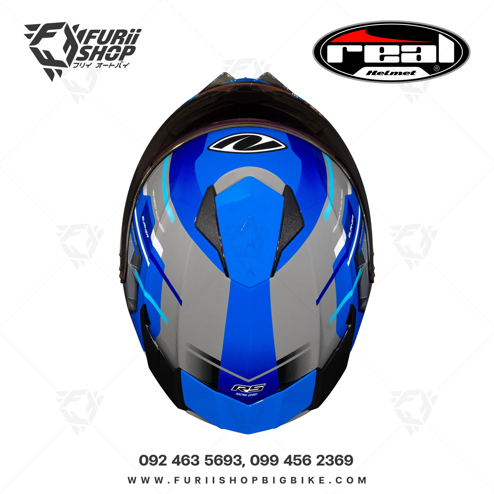 หมวกกันน็อคเต็มใบ Real : Hurricane Burner น้ำเงิน-เทา