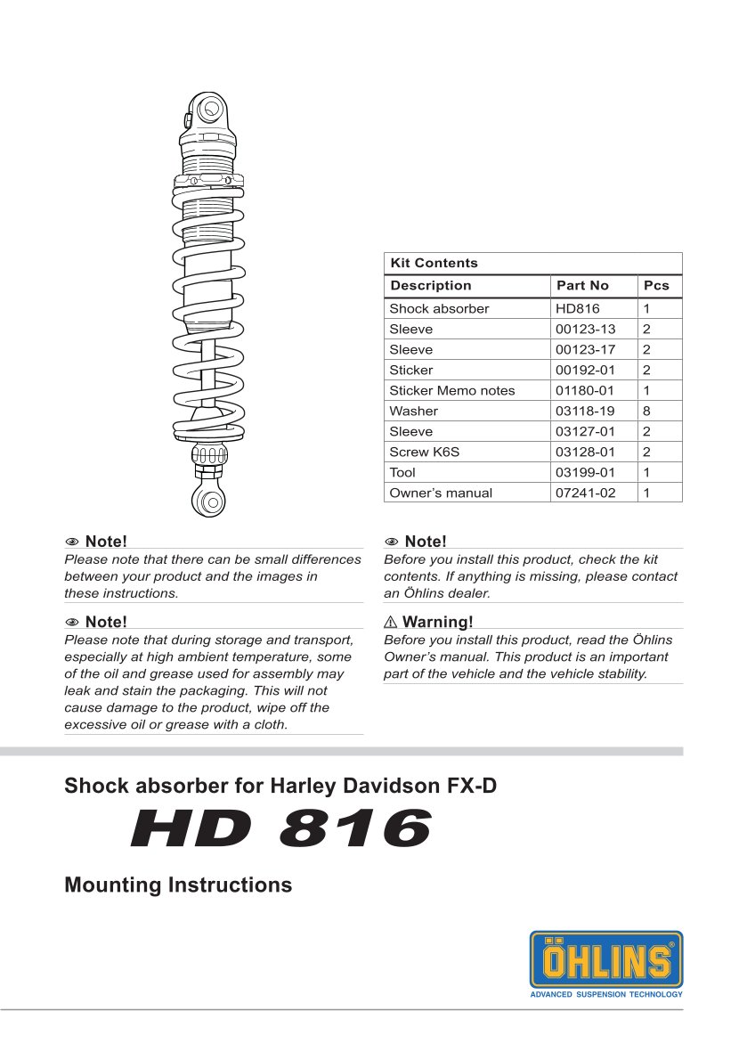 โช๊คหลังแต่ง Ohlins HD816 For Harley-Davidson Dyna FXD ปี 1991-2017