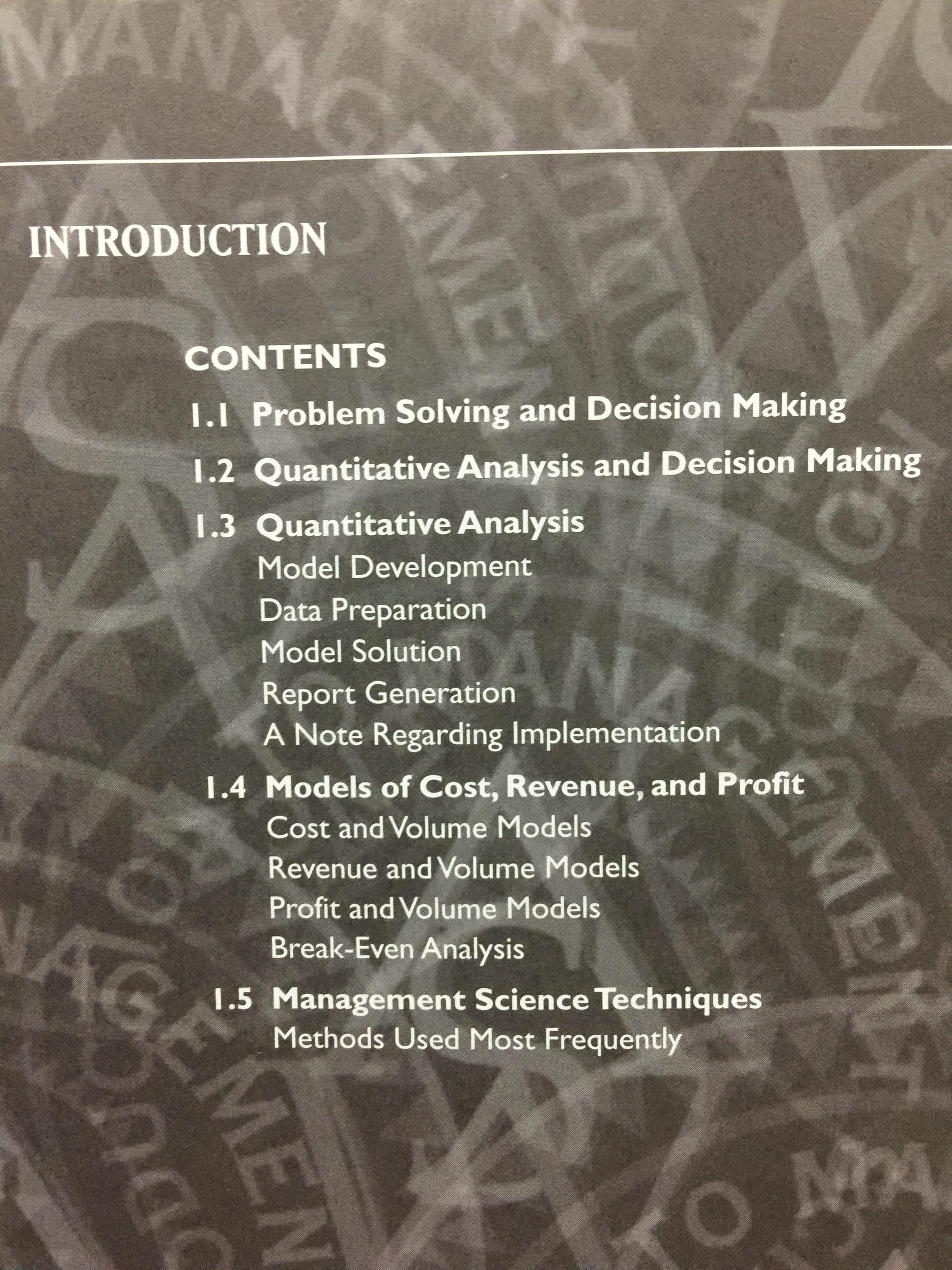 AN. INTRODUCTION TO MANAGEMENT SCIENCE. QUANTITATIVE APPROACHES TO. DECISION MAKING ผู้เขียน ANDERSON SWEENEY. WILLIAMS. พิมพ์ครั้งที่ 9 0 กก.