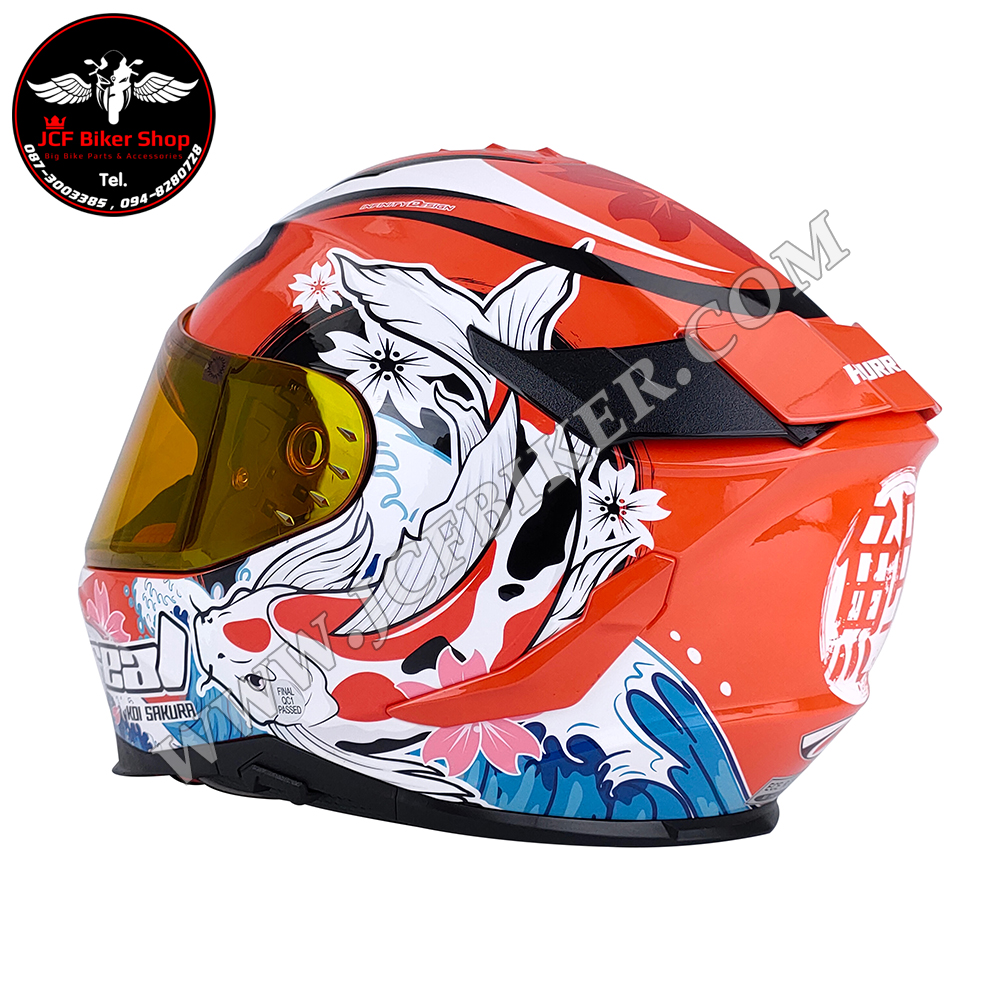 หมวกกันน็อคเต็มใบ หมวกกันน็อค Real Helmets รุ่น Hurricane Koi Sakura ขาว-แดง