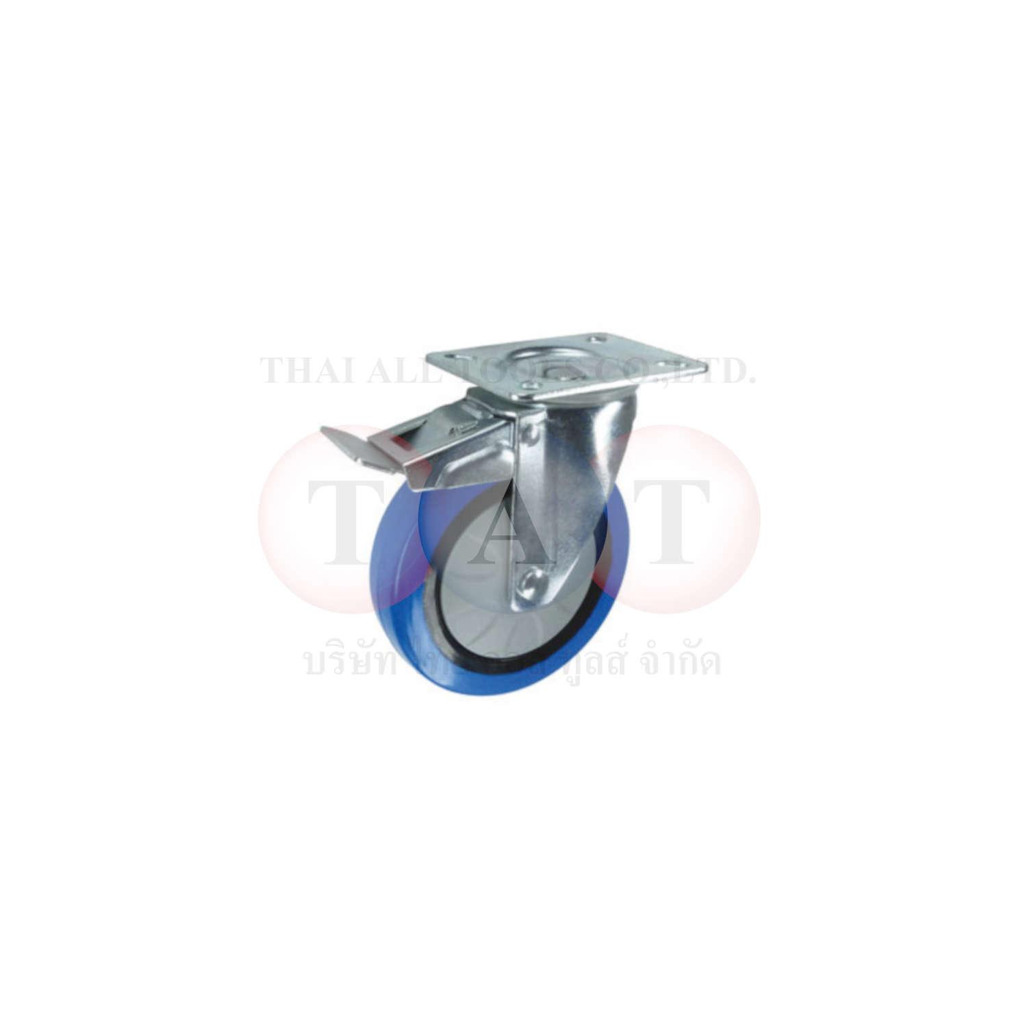 Atlas Workholders.BRAKED SWIVEL PLATE 125mm BLUE RUBBER TYRE