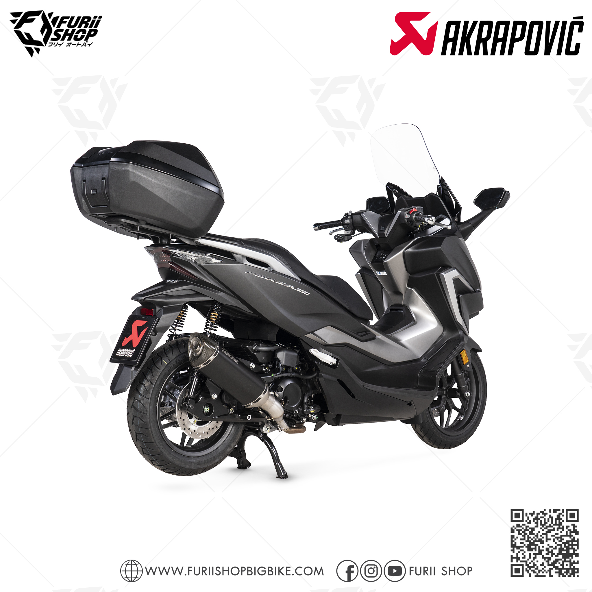 ท่อมอเตอร์ไซค์ Akrapovic Slip on Black New Shape (1รู) : for Honda Forza300ABS 2018-2019/ForzaABS 350 2020-2022