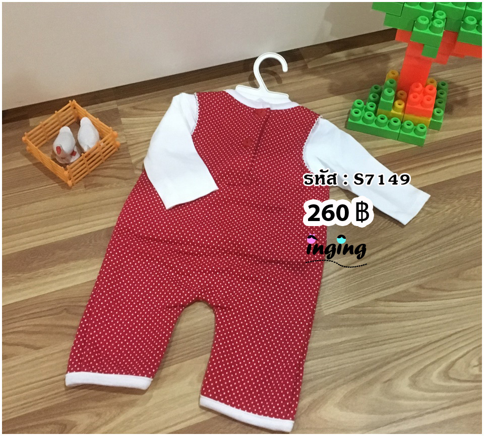 S7149_[Size-3-6-สีแดงลายจุด]_ชุดเช็ต2ชิ้น(เสื้อ+เอี๊ยม)