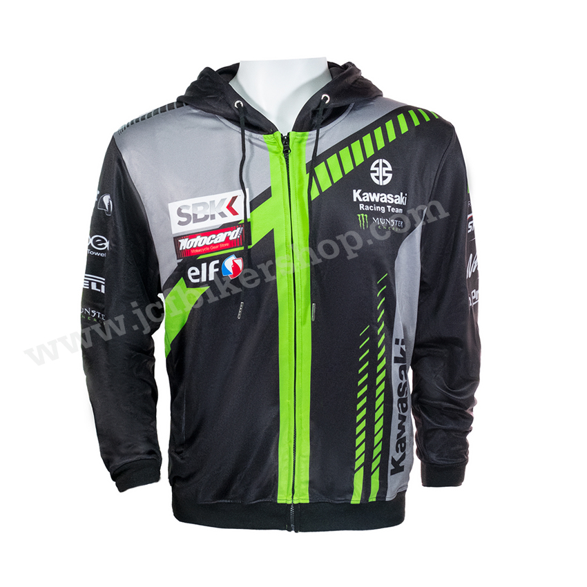 เสื้อฮู้ดมอเตอร์ไซค์ เสื้อฮู้ดบิ๊กไบค์ ผ้าCoolmax แห้งไวสีไม่ซีดไม่ยับ โมโตจีพี Kawasaki Racing Team