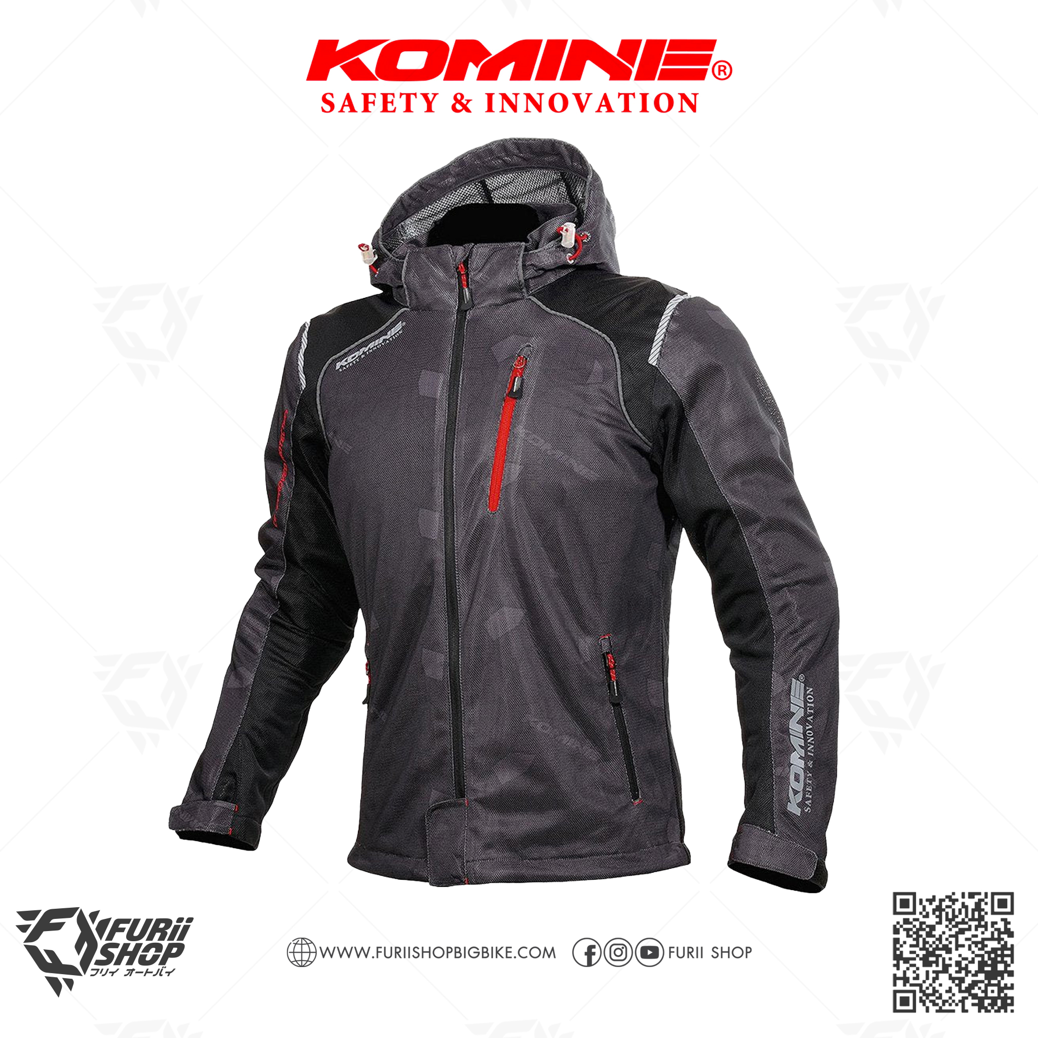 เสื้อแจ็คเก็ต KOMINE Jk-135 protect full M-parka black