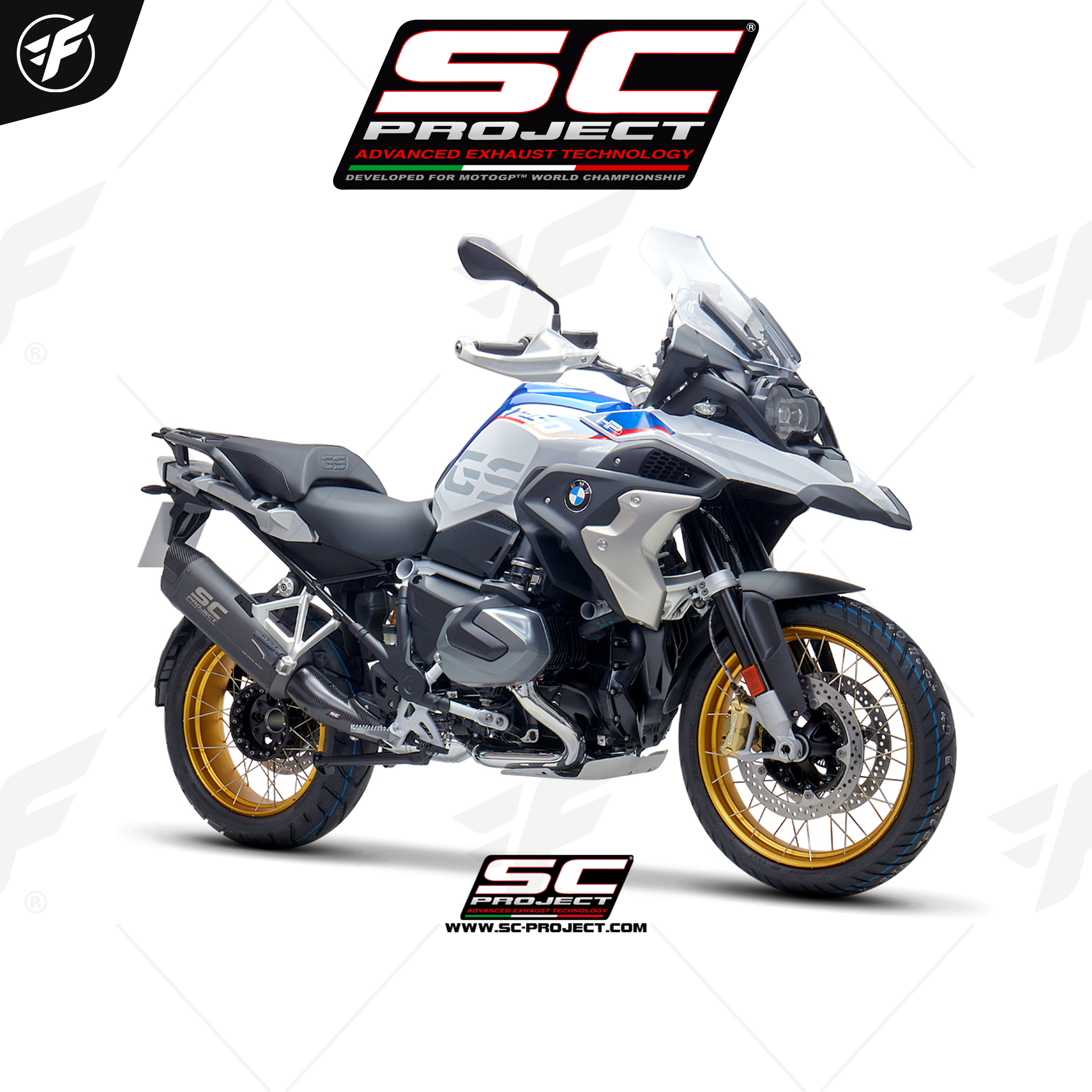 BMW R 1250 GS (2019 - 2020) - ADVENTURE - EURO 4 Adventure Muffler, Titanium, matt grey painted with Carbon fiber end cap