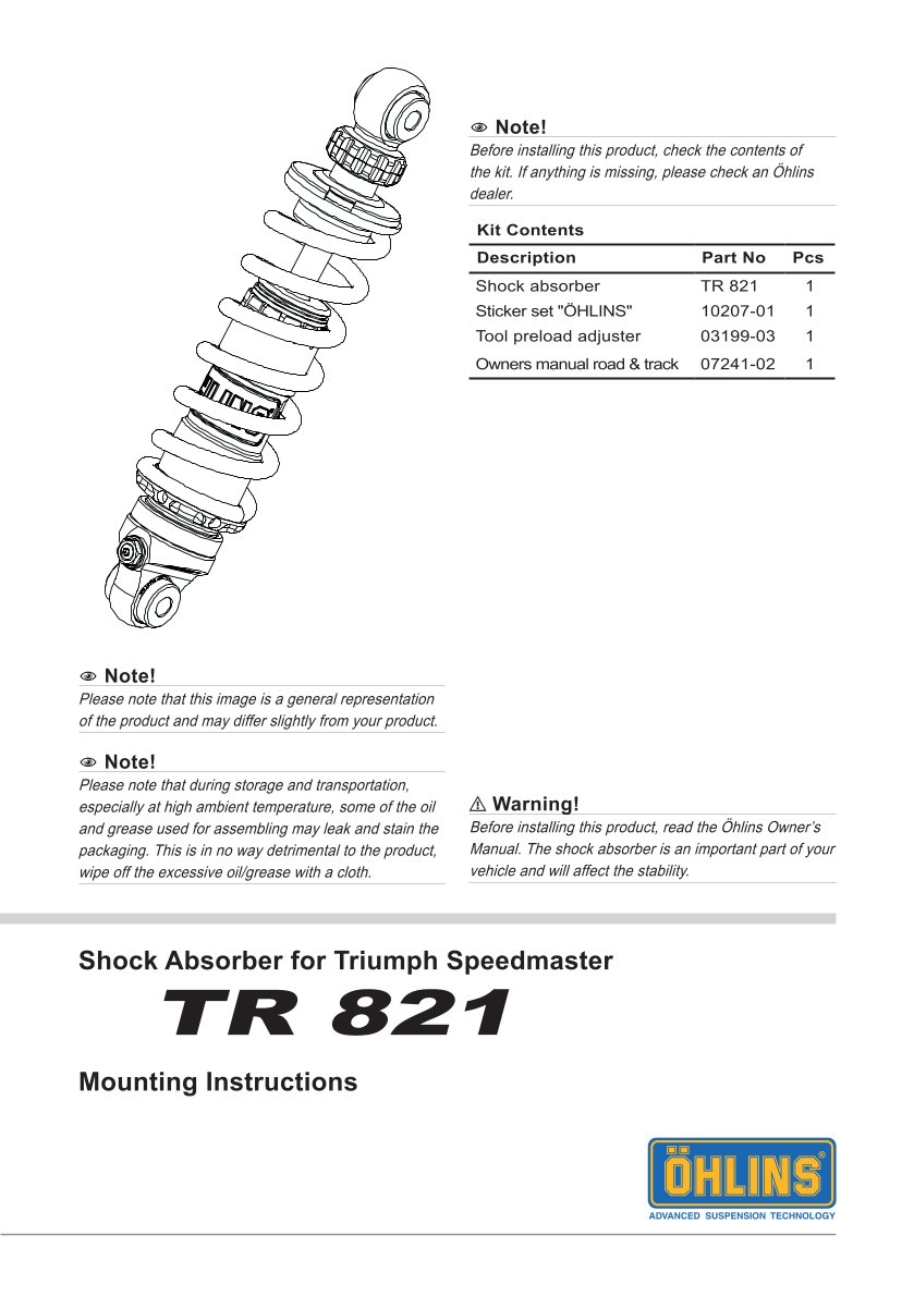 โช๊คหลังแต่ง Ohlins TR821 For Triumph Speedmaster ปี 2018-2022