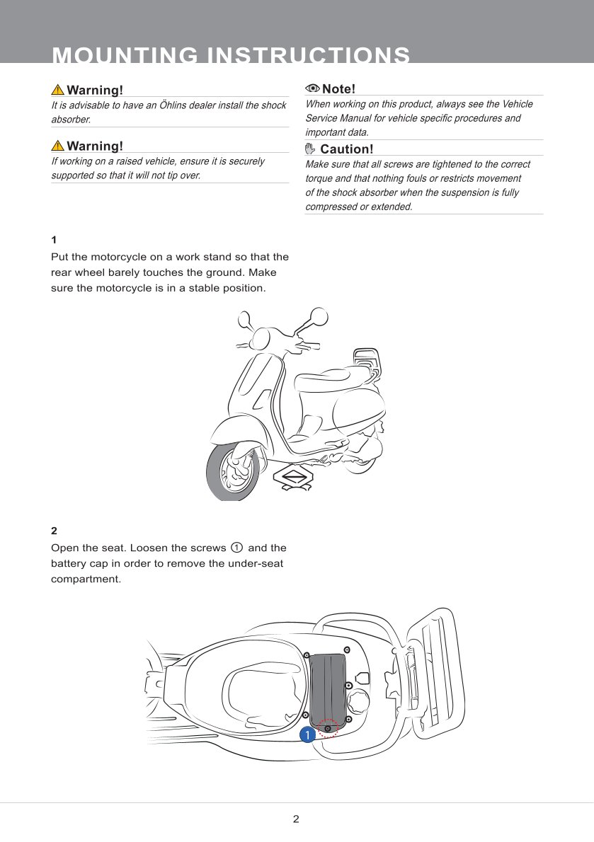 โช๊คหลังแต่ง Ohlins PI302 For Vespa S125/LX125 ปี 2022-2023