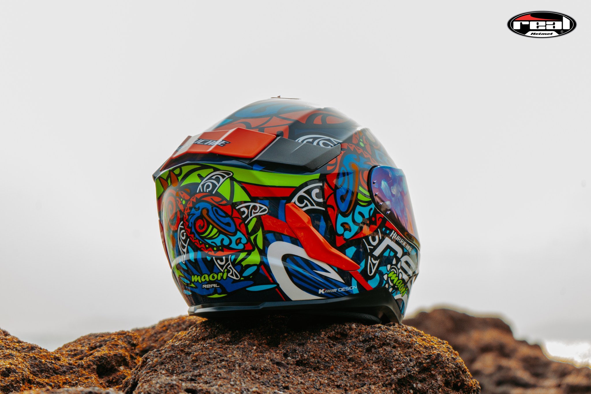 หมวกกันน็อคเต็มใบ หมวกกันน็อค Real Helmets รุ่น Hurricane Maori สีน้ำเงิน-แดง