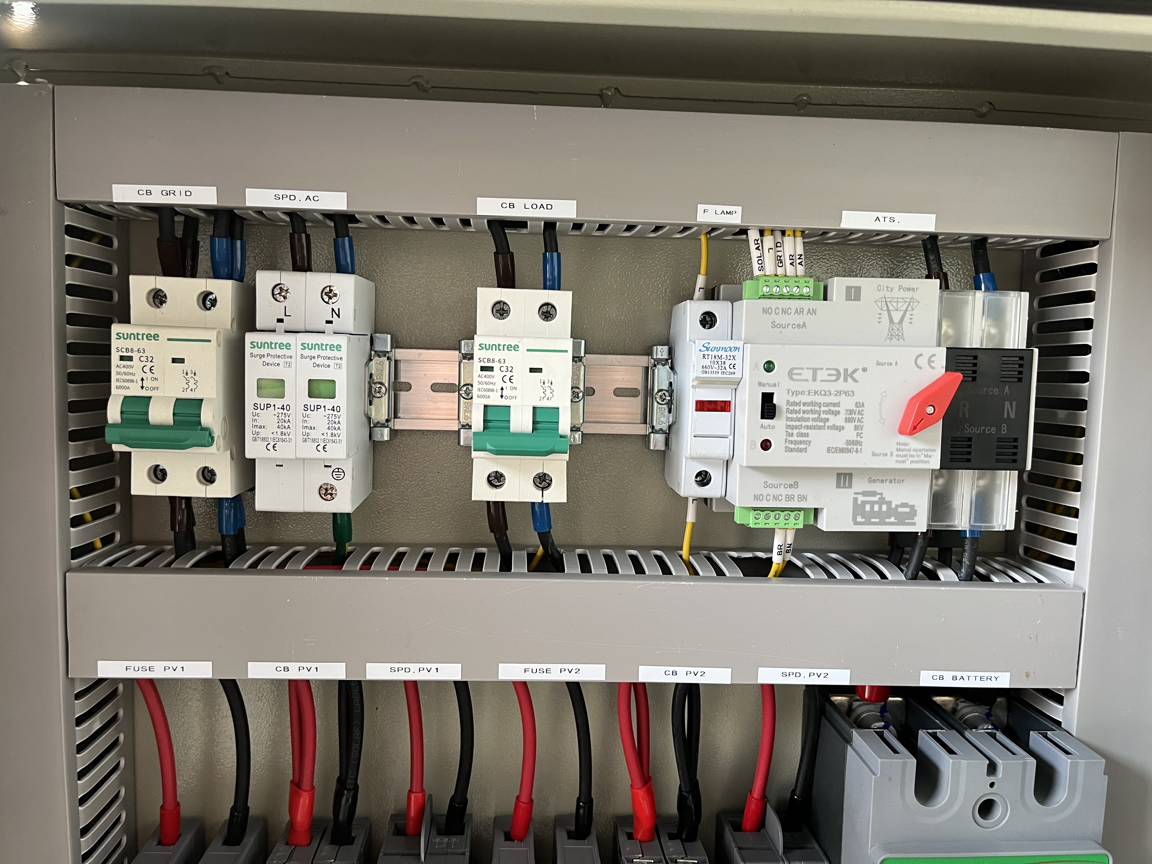 ตู้ไฟสำเร็จ Combiner Box On/Off grid ตู้อลูมิเนียมไม่เป็นสนิม แบรนด์ SolarCellDIY สำหรับขนาด 5kW-10kW 2String (1Phase) อุปกรณ์Suntree