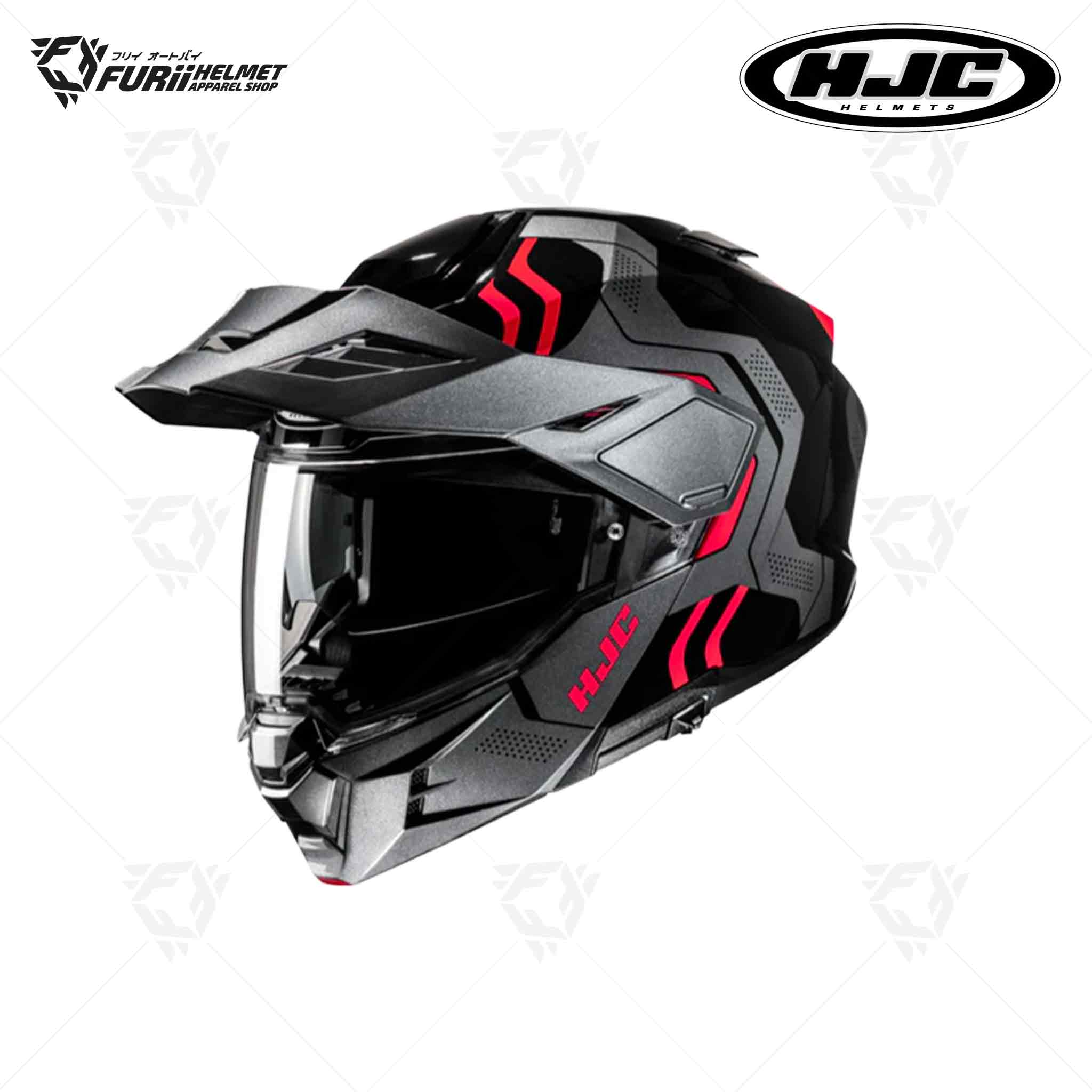 หมวกกันน็อค HJC I80 Dual Sport Modular VELLY : MC1 ดำ/เทา/แดง ผิวเงา (มี มอก.)