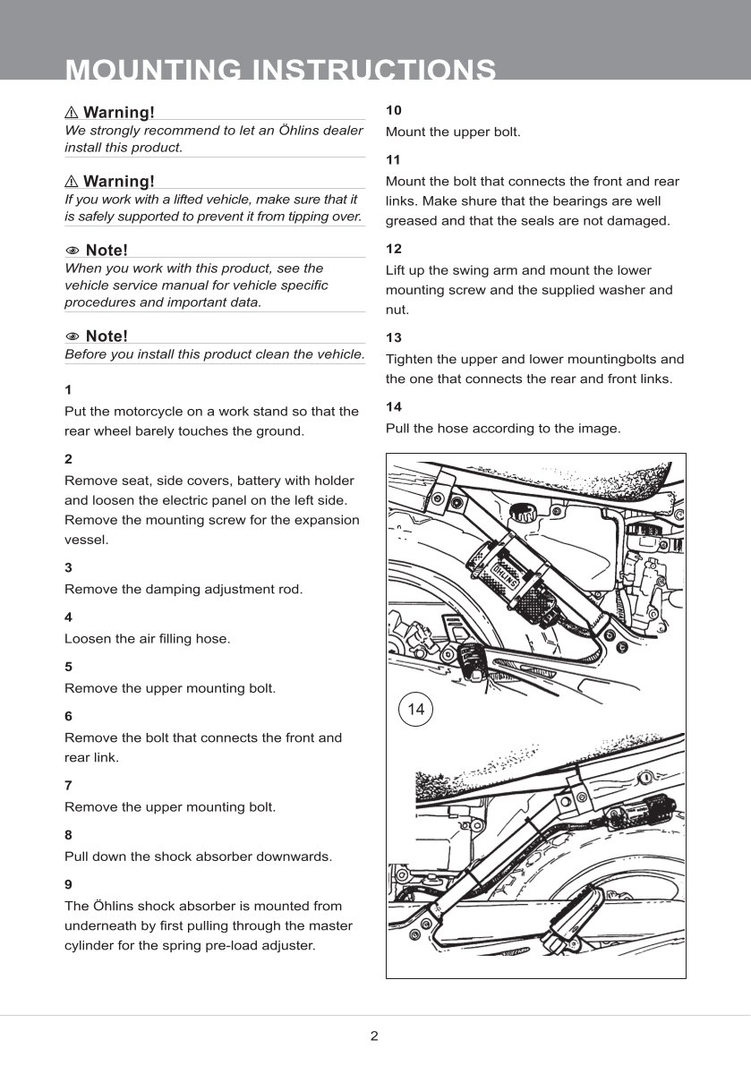 โช๊คหลังแต่ง Ohlins KA203 For Kawasaki GPZ 900 Racing ปี 1999-2000