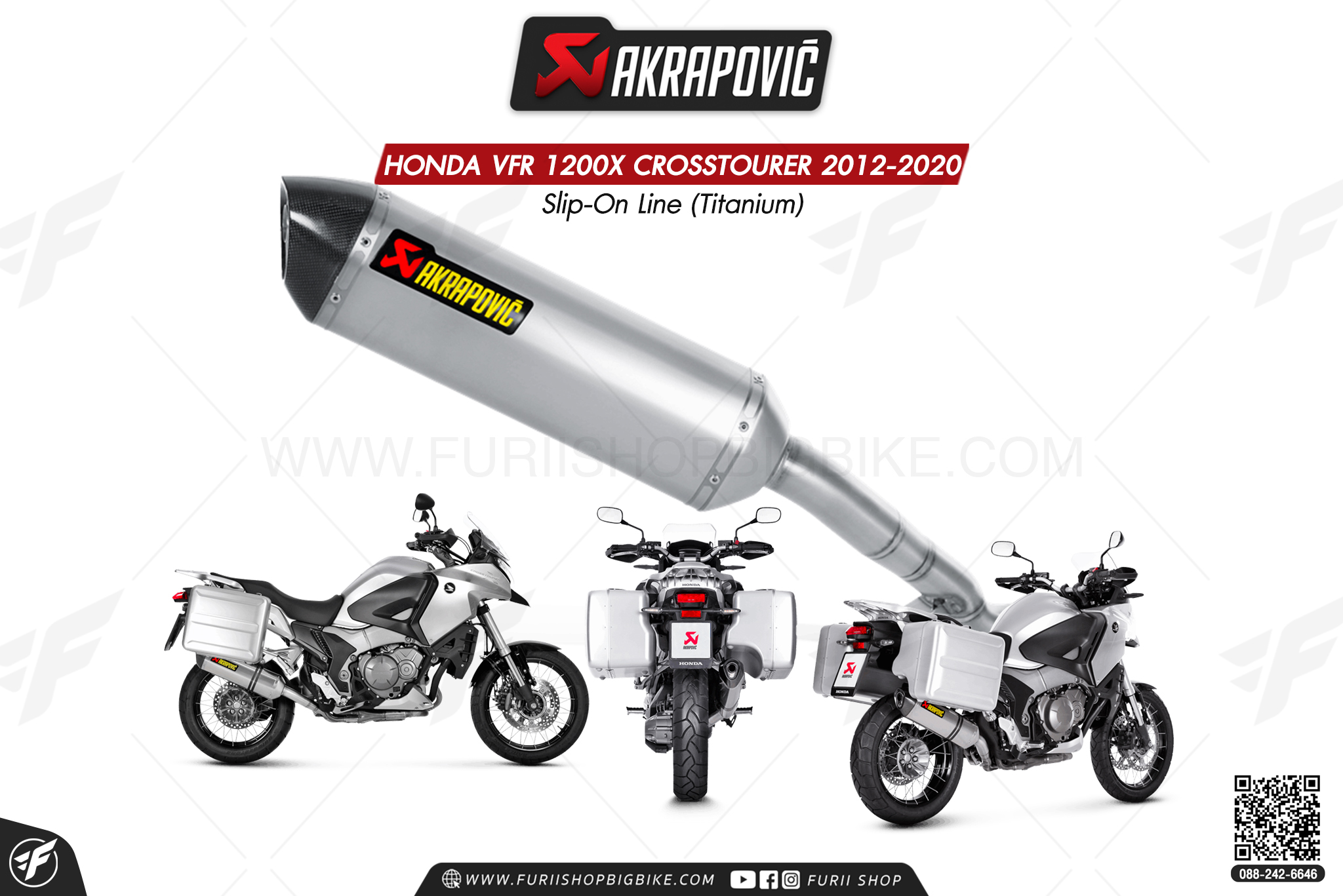 ท่อแต่ง Akrapovic Exhaust Slip-On Line (Titanium) HONDA VFR 1200X CROSSTOURER 2012-2020