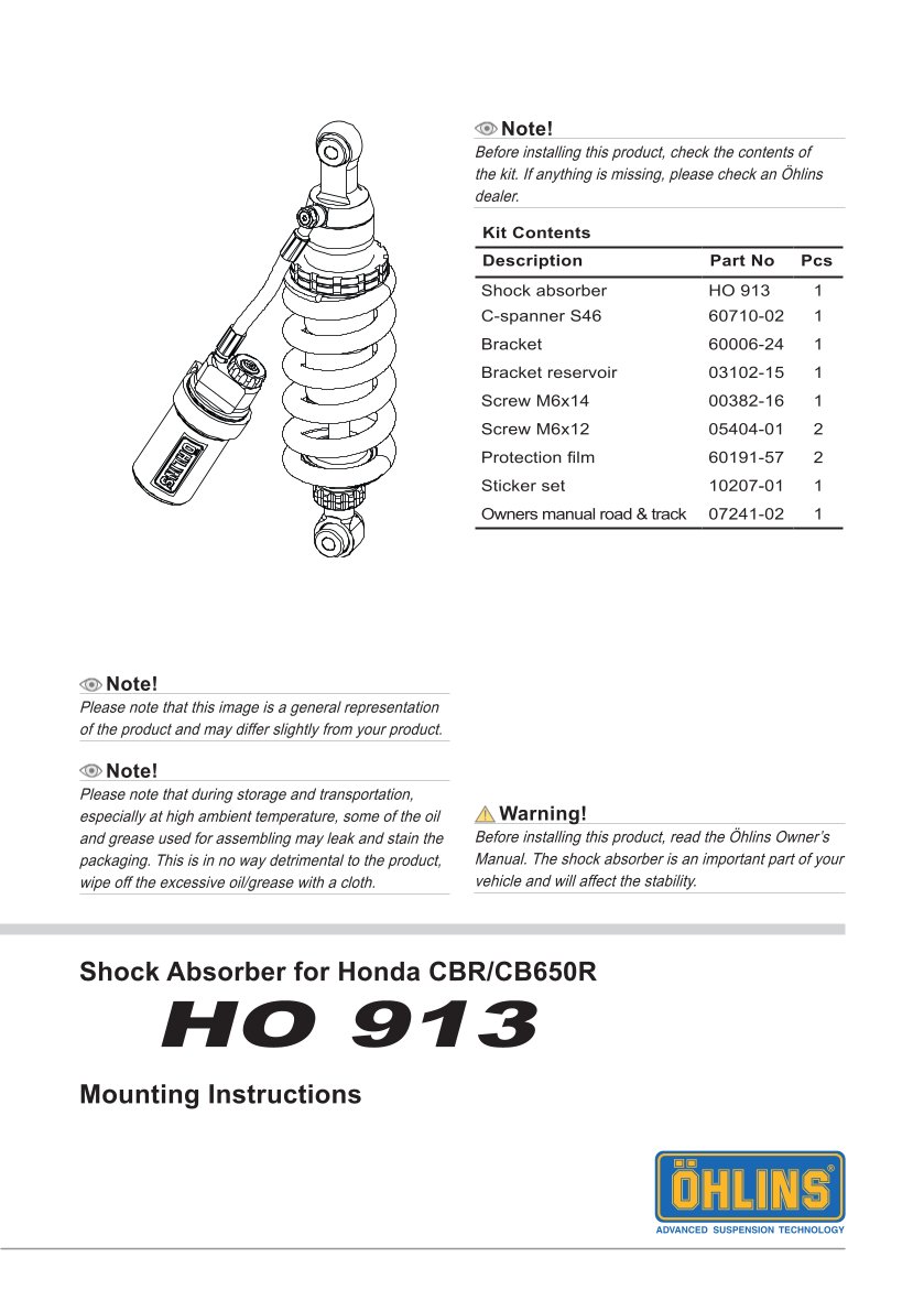 โช๊คหลังแต่ง Ohlins HO913 For Honda CBR650R ปี 2019-2023