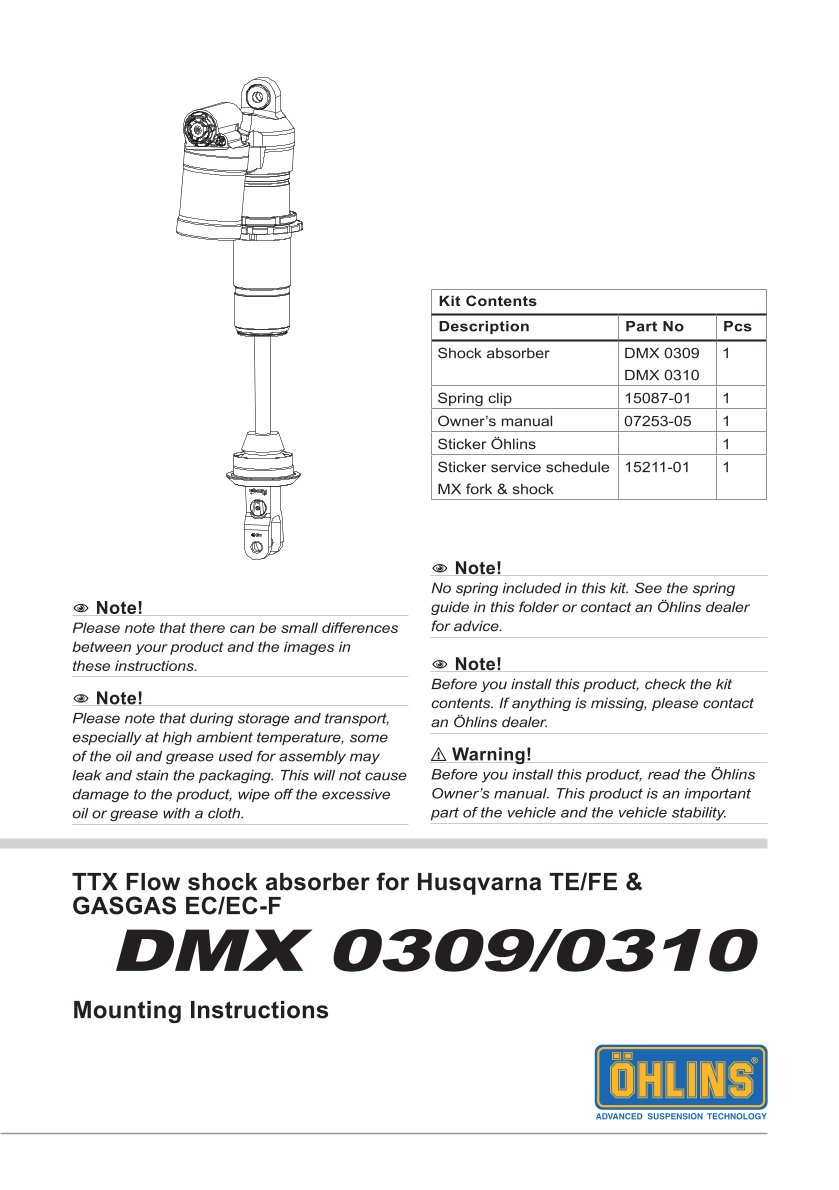 โช๊คหลังแต่ง Ohlins DMX0310 For Husqvarna FE 450 ปี 2024