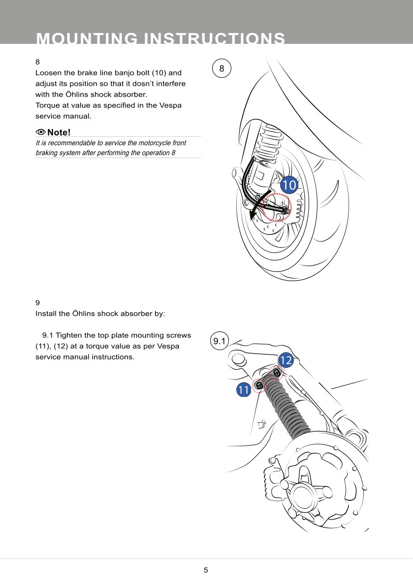 โช้คหน้า OHLINS PI901 For Vespa GTS150/GTS300 2019-2022