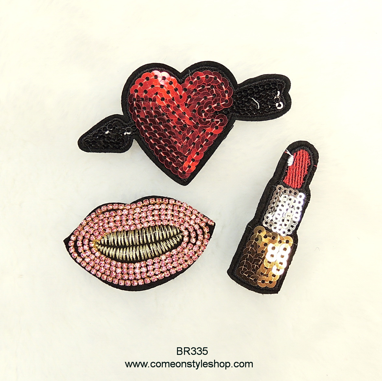 เซตเข็มกลัด เซตพินติดเสื้อ กระเป๋า ปักเลื่อม งานคุณภาพ 3 ชิ้น Pin Brooch collection set made with good quality BR335