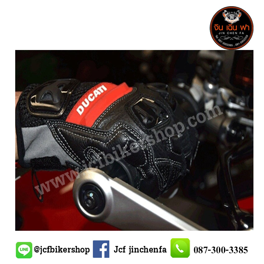 ถุงมือมอไซค์ ถุงมือมอเตอร์ไซค์ ถุงมือขับมอเตอร์ไซค์ ถุงมือ Ducati ดำ-คาดแดง