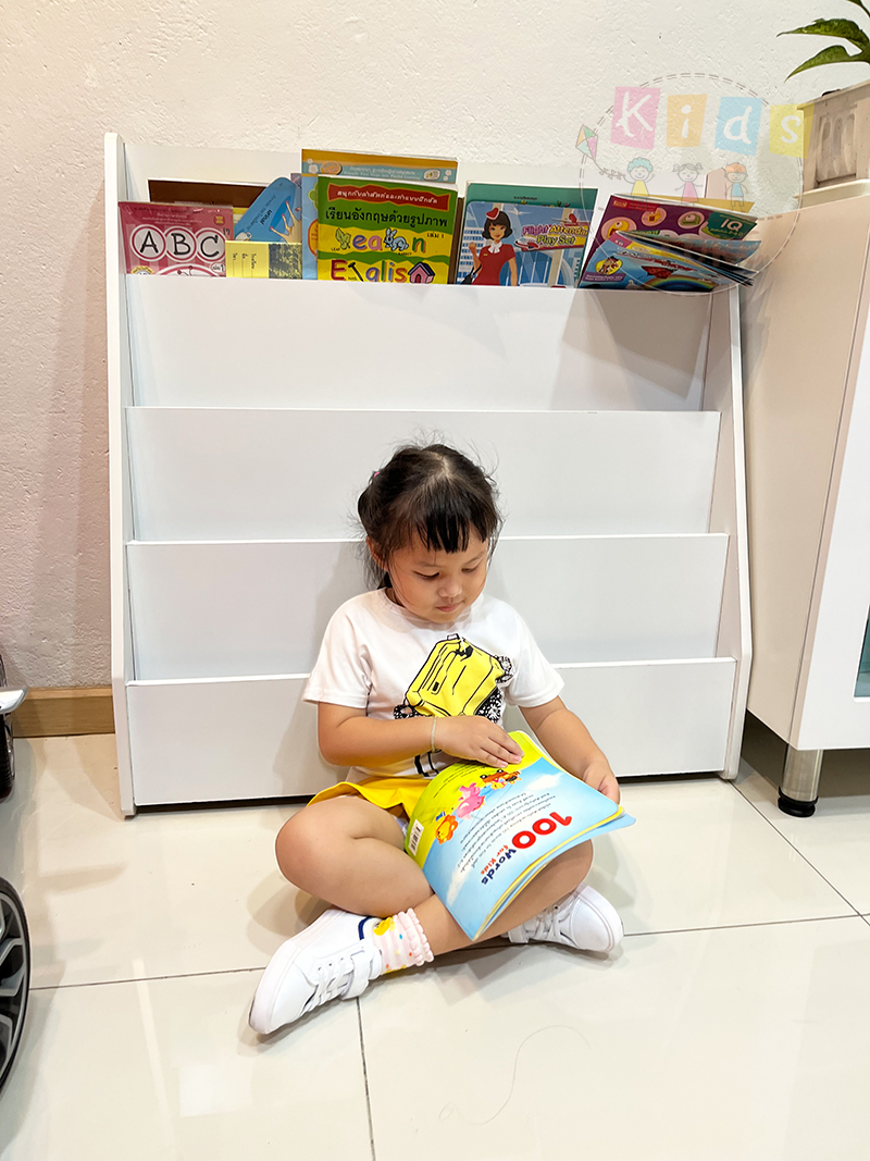 ชั้นวางหนังสือ ชั้นวางหนังสือเด็ก ชั้นวางหนังสือโชว์ปก ชั้นวางหนังสือสีขาว