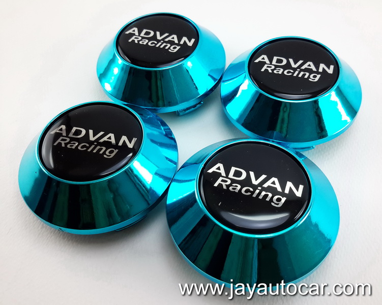 ฝาล้อรถยนต์ สำหรับ ล้อแม็ก สติ๊กเกอร์เรซิ่น ADVAN RACING สีฟ้า ขนาด 58 มิล 1ชุด 4ชิ้น