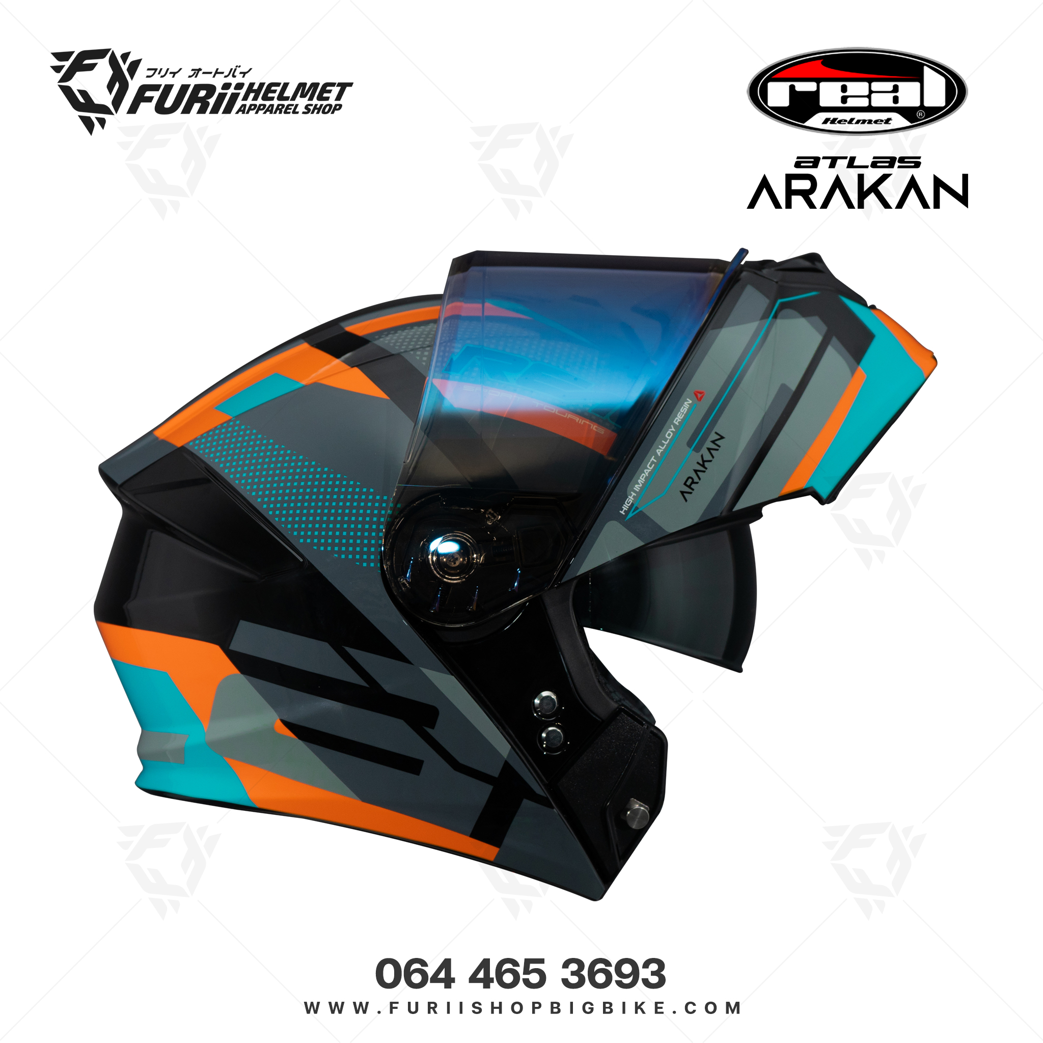 หมวกกนน็อคเต็มใบ Real Atlas Arakan : ดำ-ส้ม