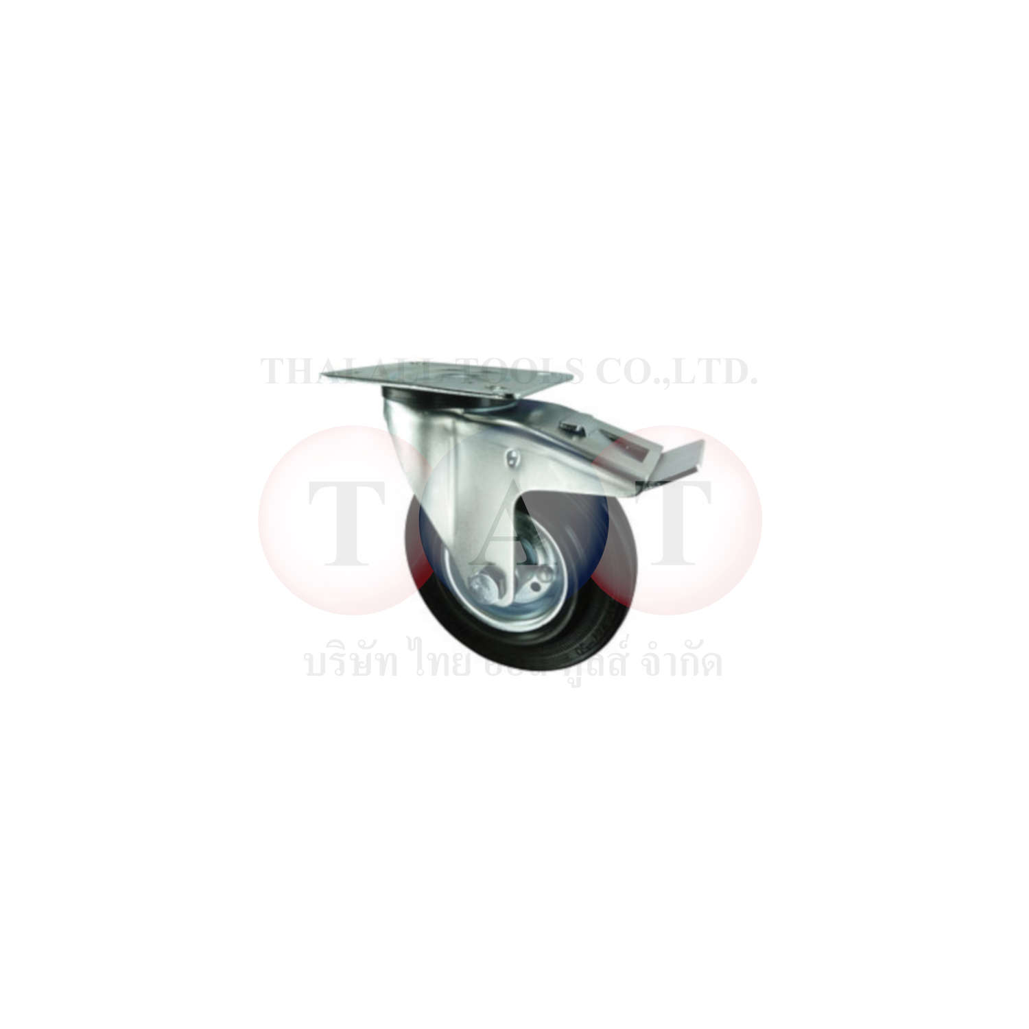 Atlas Workholders.Pressed Steel Castor With Swivel Plate, Rubber Tyre with Brake, Steel Centre 200mm