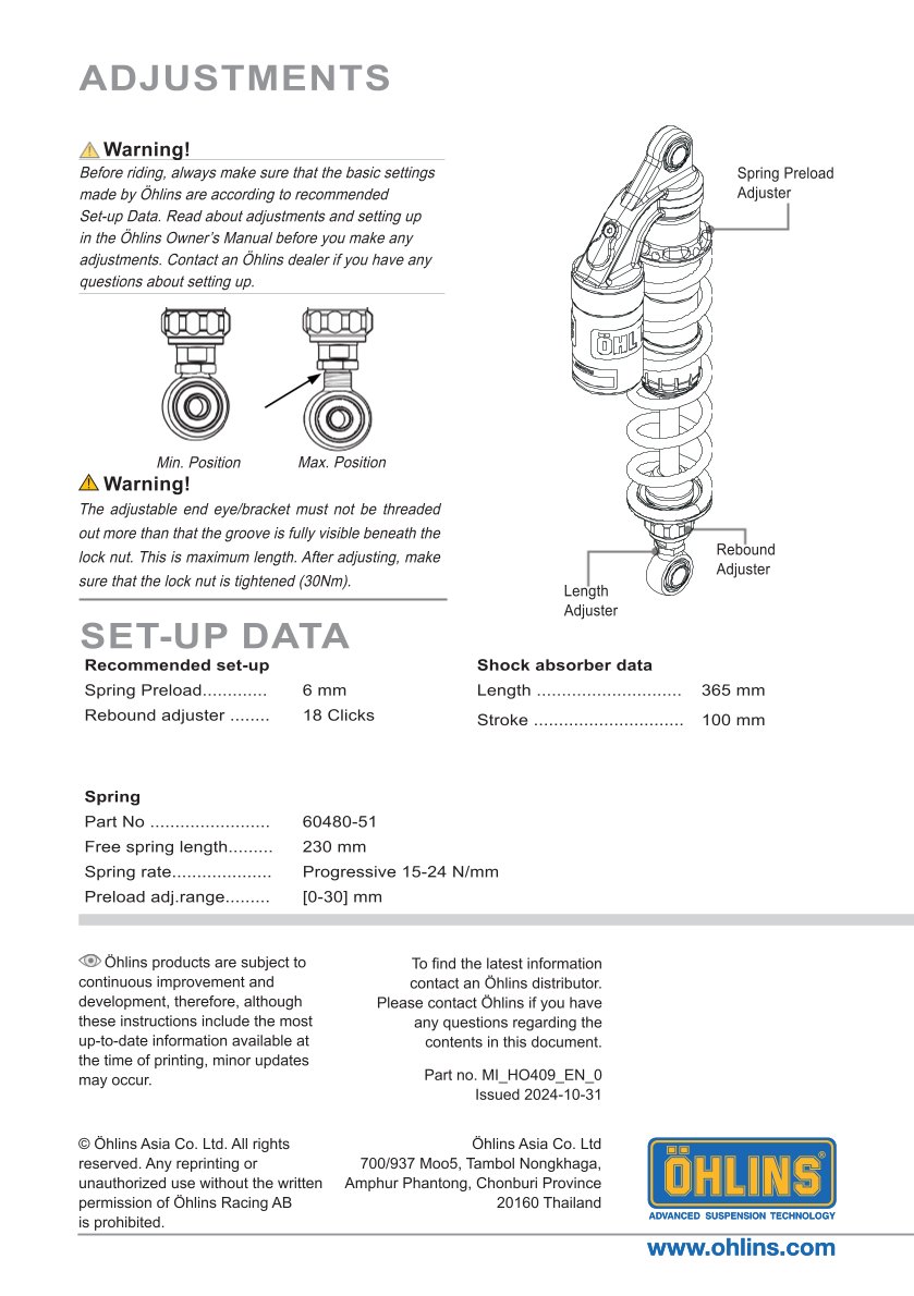 โช๊คหลังแต่ง Ohlins HO409 For Honda GB/CB 350 ปี 2023-2024