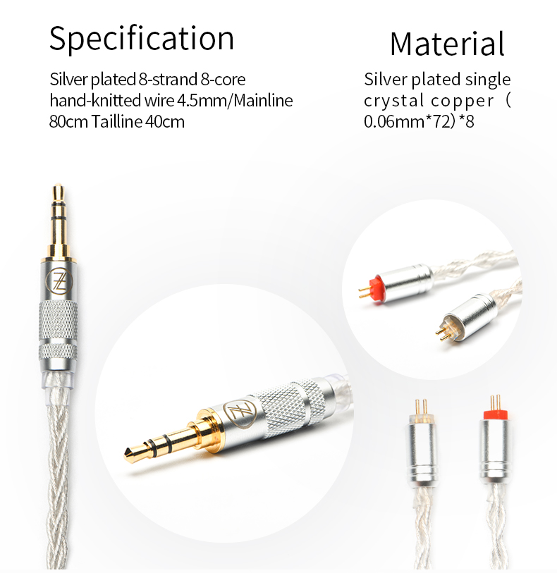 ขาย TFZ TC-01 สายทองแดงชุบเงินถัก 8 แกน หุ้มฉนวน ขั้ว2พิน 0.78