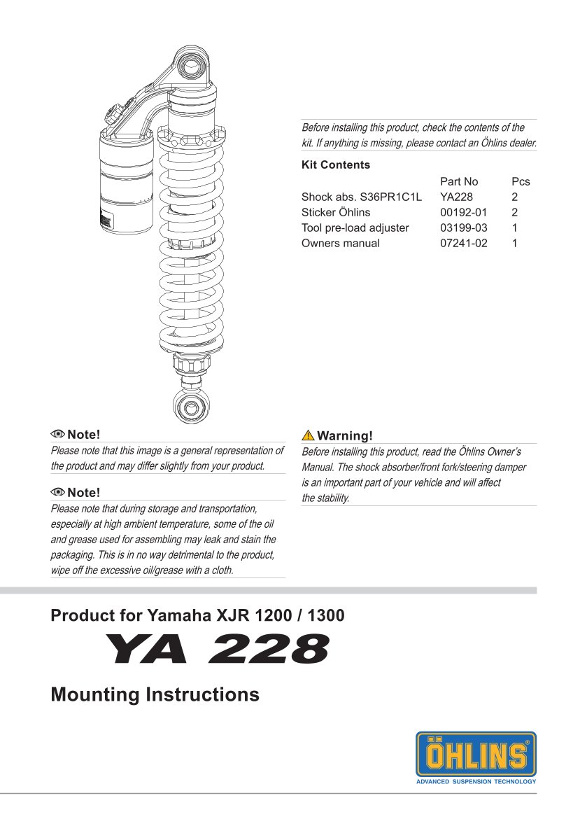 โช๊คหลังแต่ง Ohlins YA228 For Yamaha XJR 1200/1300