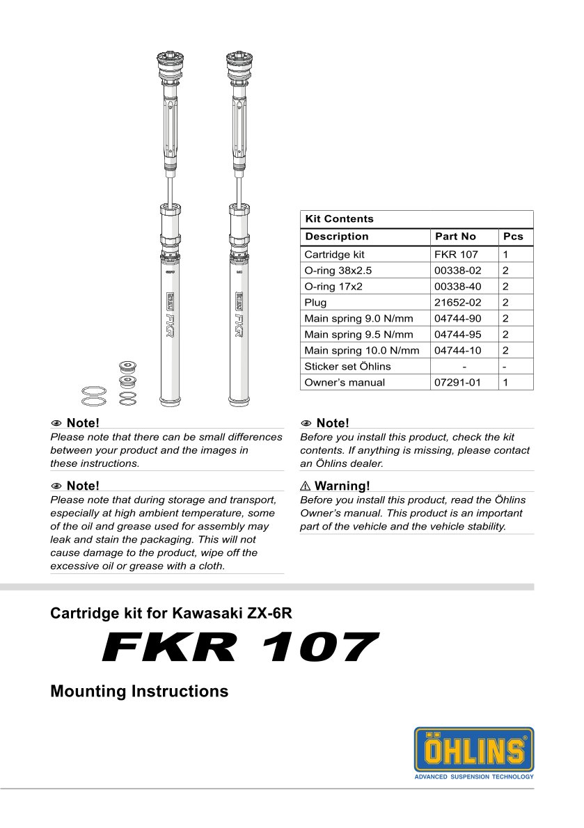 สปริงโช้คหน้า Ohlins FKR107 For Kawasaki ZX-6R (600cc) 2009-2016