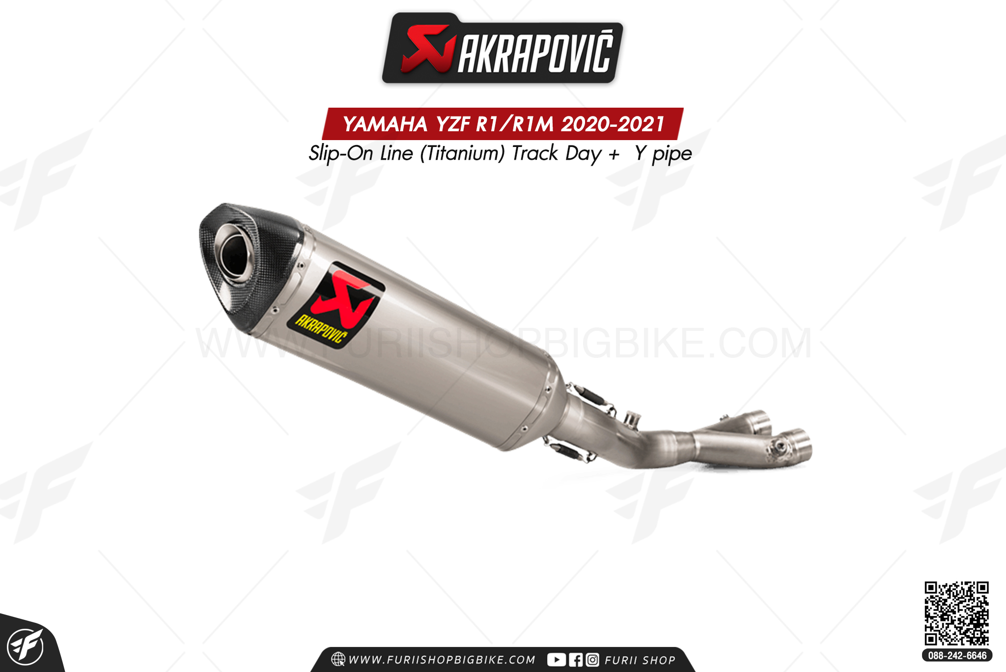 ท่อแต่ง Akrapovic Exhaust Slip-On Line (Titanium) Track Day + Y pipe YAMAHA YZF R1/R1M 2020-2021