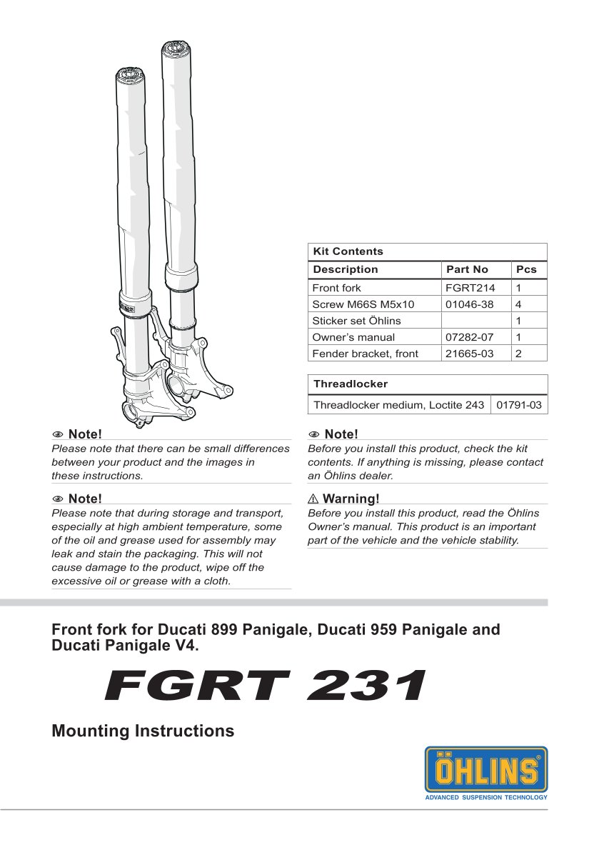 โช้คหน้า OHLINS FGRT231 FOR Ducati Panigale V2 2020-2023