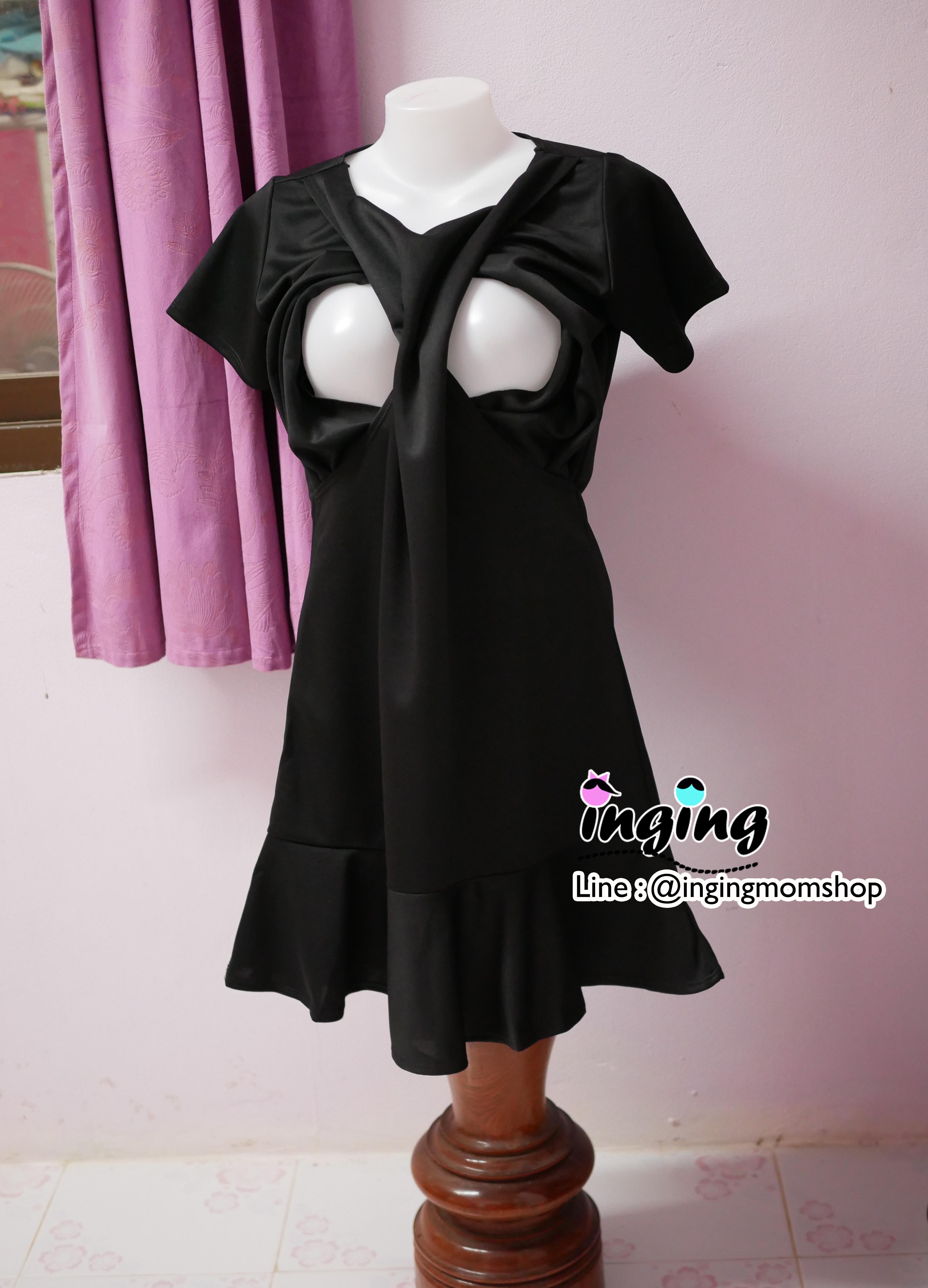 D13_[Size-M-สีดำ]_เดรสหางปลาแหวกข้าง+ใส่คลุมท้องได้