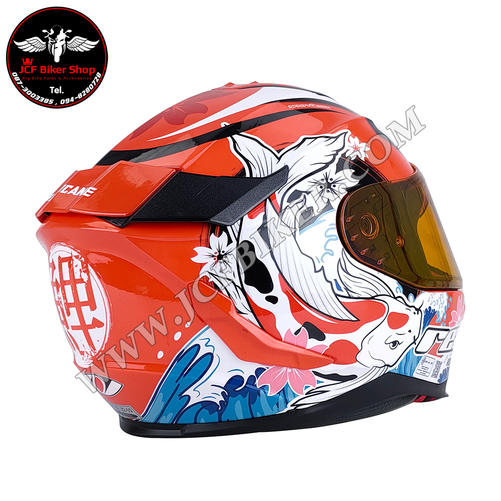หมวกกันน็อคเต็มใบ หมวกกันน็อค Real Helmets รุ่น Hurricane Koi Sakura ขาว-แดง
