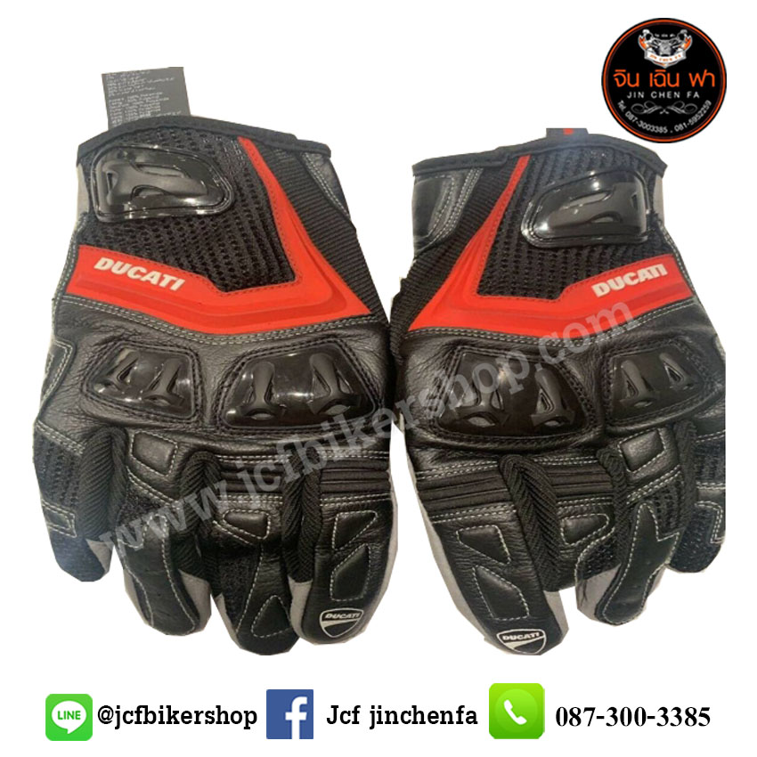 ถุงมือมอไซค์ ถุงมือมอเตอร์ไซค์ ถุงมือขับมอเตอร์ไซค์ ถุงมือ Ducati ดำ-คาดแดง