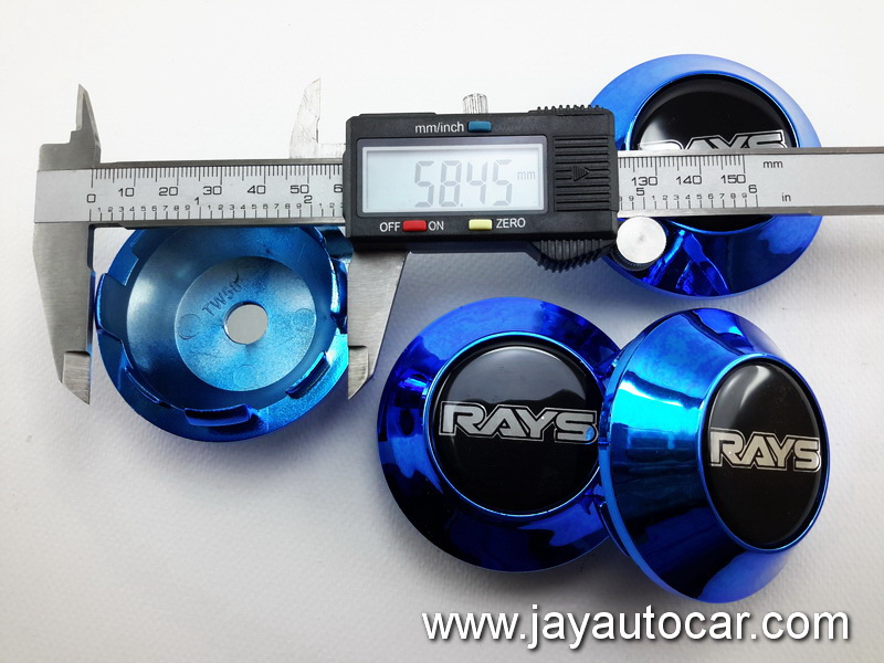 ฝาล้อรถยนต์ สีฟ้า แม็กแต่ง สำหรับ ล้อแม็ก RAYS ขนาด 58 มิล 1ชุด 4ชิ้น 58mm.