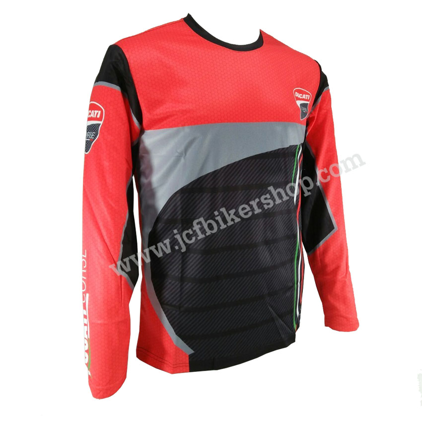 เสื้อยืดขี่มอเตอร์ไซค์ เสื้อยืดมอเตอร์ไซค์ เสื้อแขนยาว DUCATI JT-553L เนื้อผ้าไมโคไฟเบอร์มีประสิทธิภาพในการซับเหงื่อสูงไม่เหนียวติดตัว