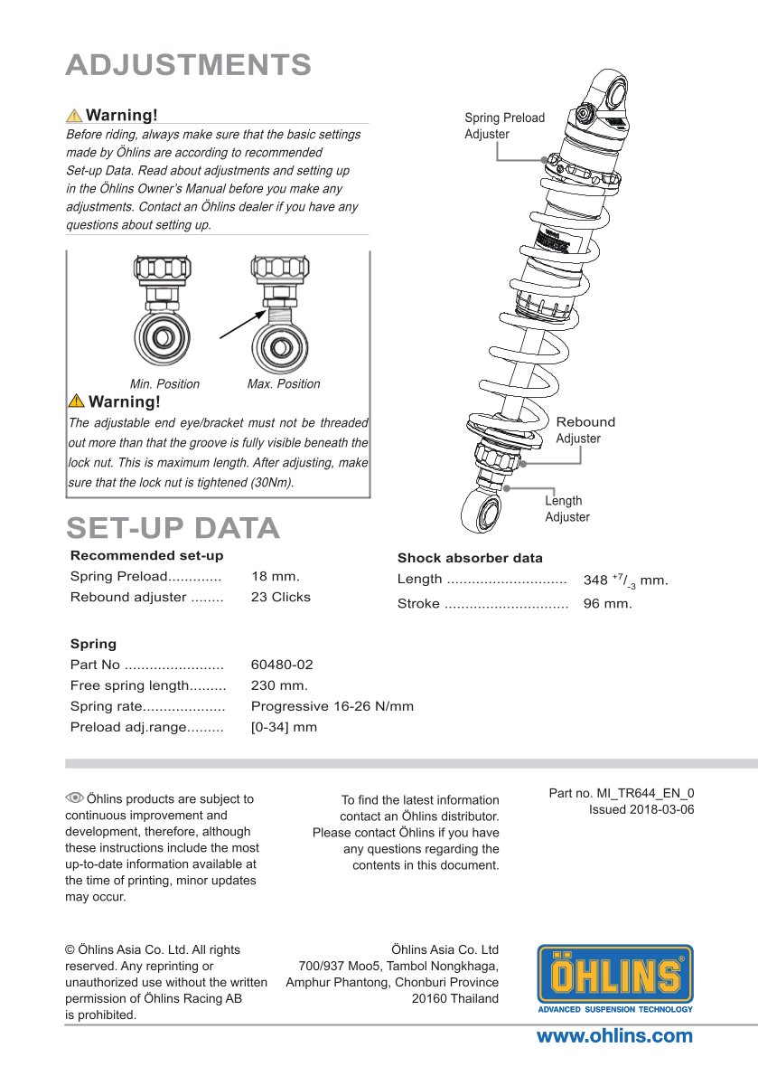 โช๊คหลังแต่ง Ohlins TR644 For Triumph Bonneville T120/Black ปี 2016-2021