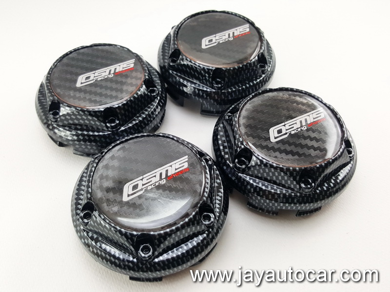 ฝาล้อรถยนต์ แม็กแต่ง ขนาด 73.5 มิล สำหรับ ล้อแม็ก โลโก้ COSMIS RACING WHEELS ลายเคฟล่า 1ชุด 4ชิ้น สวยโครตๆ