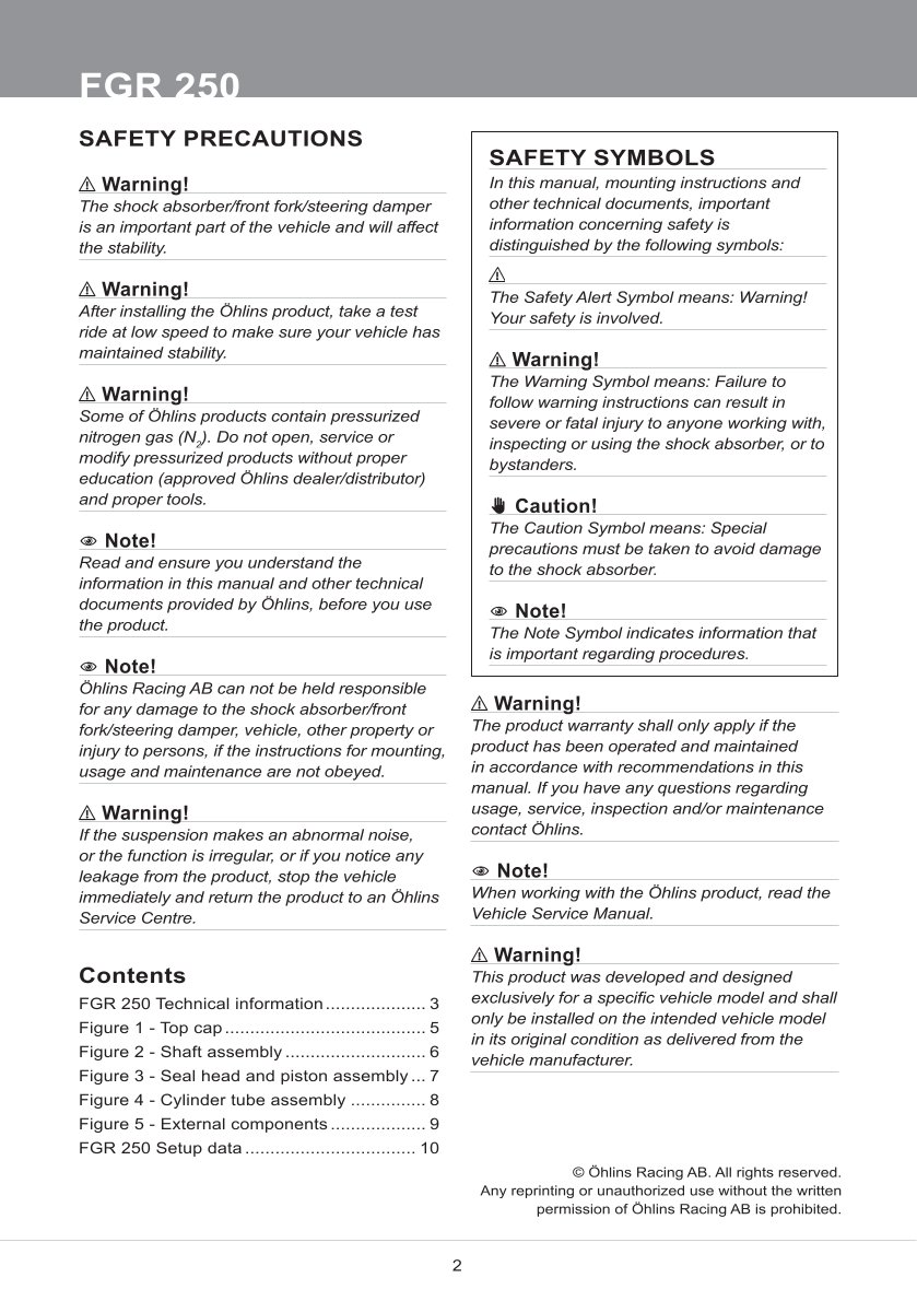 โช้คหน้า OHLINS FGR250 FOR Universal FGR 250 Superbike 770mm All