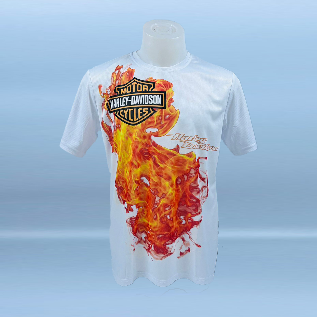 เสื้อยืดแขนสั้น H-D #016 ผ้านาโนใส่สบายแห้งเร็ว สกรินลายหน้าโลโก้ไฟ M,XL