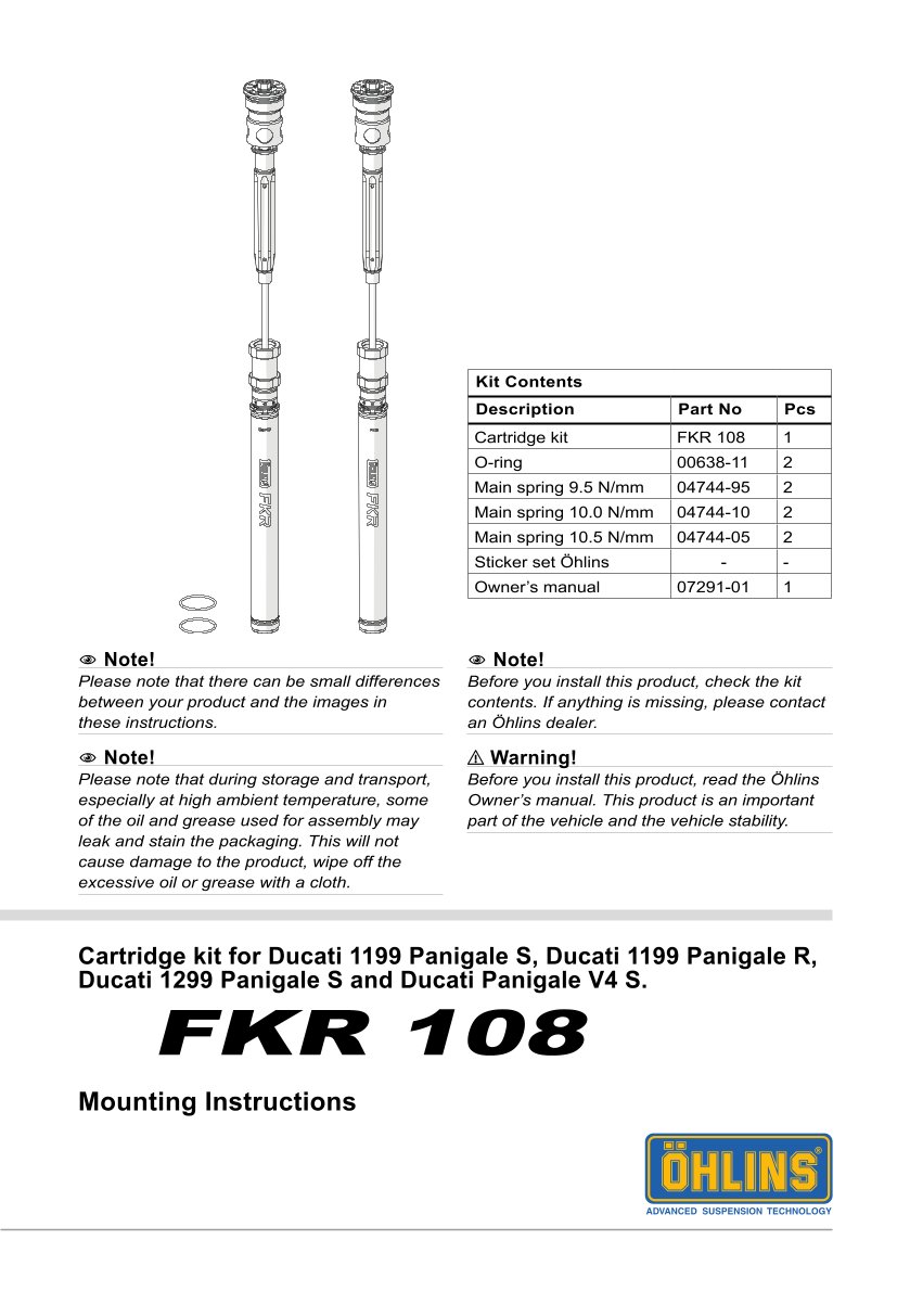 สปริงโช้คหน้า Ohlins FKR108 For Ducati 1199 Panigale S (Öhlins FG 925) 2012-2014
