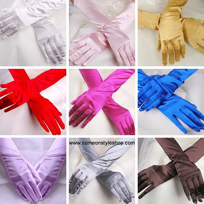 ถุงมือออกงาน แบบยาว 15 นิ้ว ผ้าซาติน เรียบหรู วินเทจสไตล์ ถุงมือเจ้าสาว ออกงาน การแสดง ปาร์ตี้ Long gloves