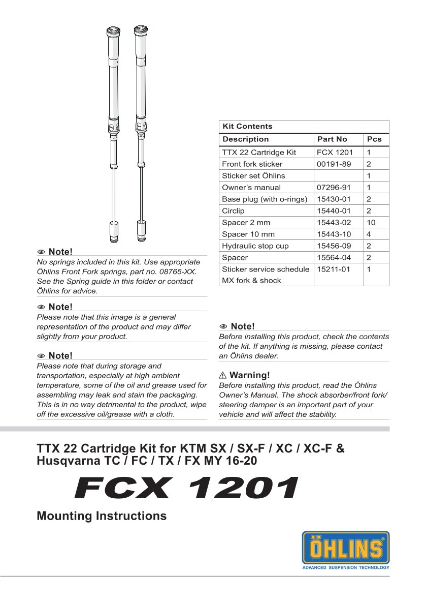 สปริงโช้คหน้า Ohlins FCX1201 For Husqvarna FC 250/350/450 2017-2020