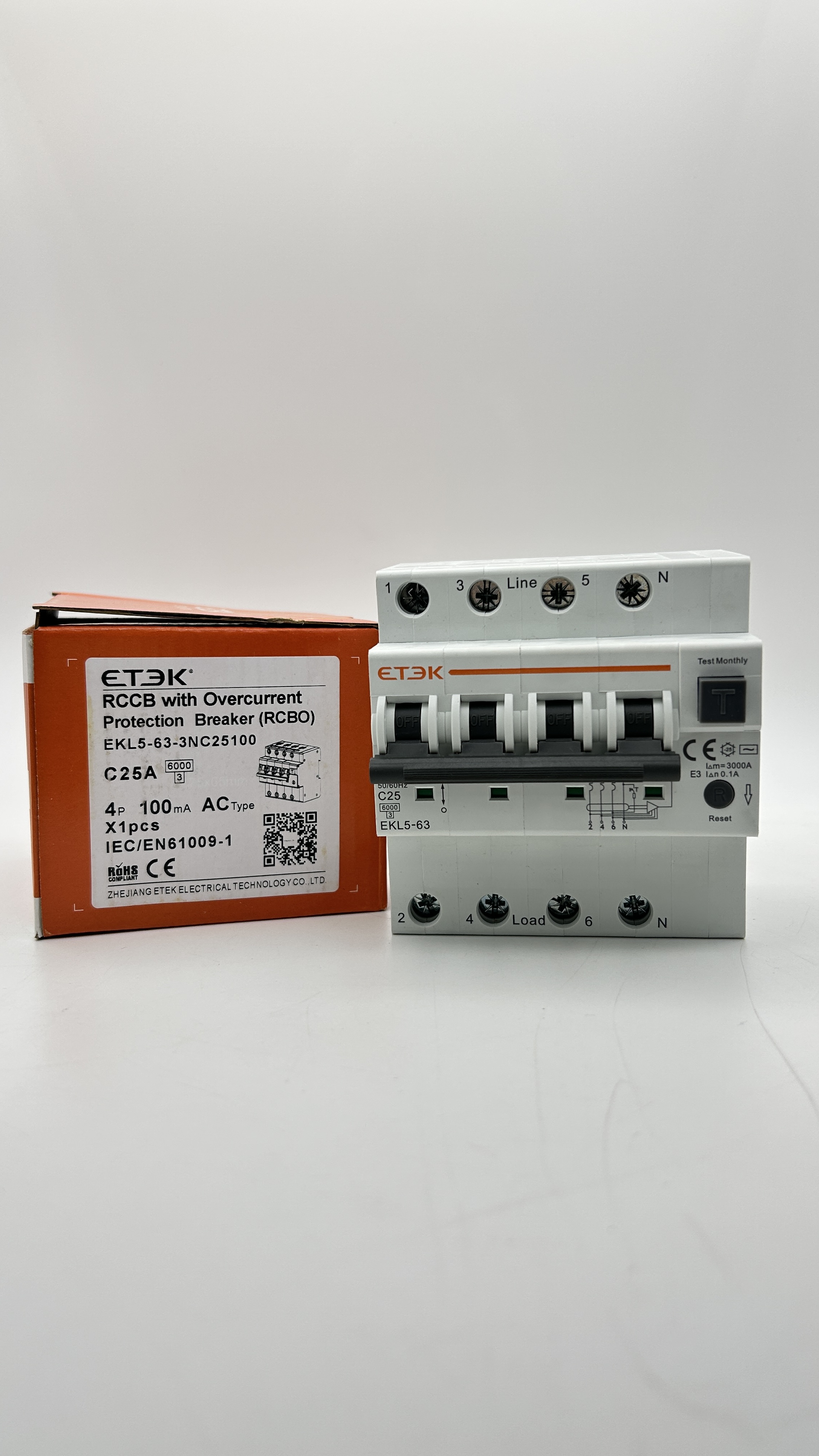 RCBO เบรกเกอร์กันดูด รุ่น EKL-63 2P/4P 6kA ( 30mA / 100mA ) ป้องกันไฟรั่ว ไฟเกิน และป้องกันไฟลัดวงจร