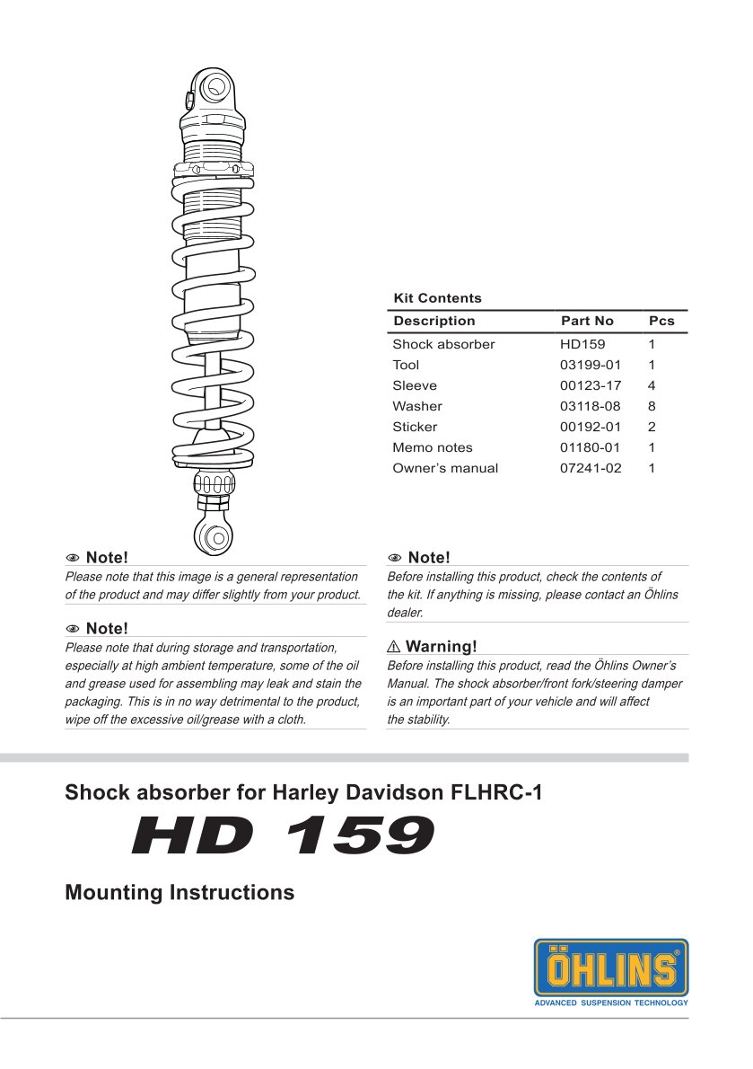โช๊คหลังแต่ง Ohlins HD159 For Harley-Davidson FL Touring (Road King, Street Glide, Electra Glide etc) ปี 1995-2020